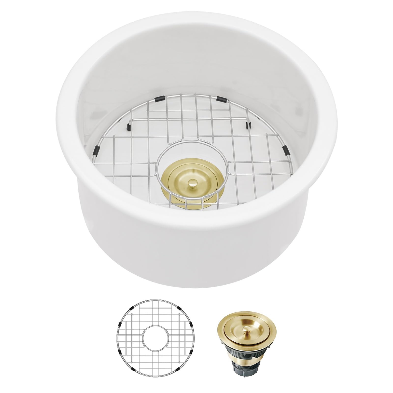 Kichae 18-Inch White Undermount Farmhouse Kitchen Sink - 18x18 Inch Round Ceramic Porcelain Single Bowl Sink for Drop-In or Undermount Installation | Perfect for Modern Farmhouse, Rustic, and Contemporary Kitchen Designs