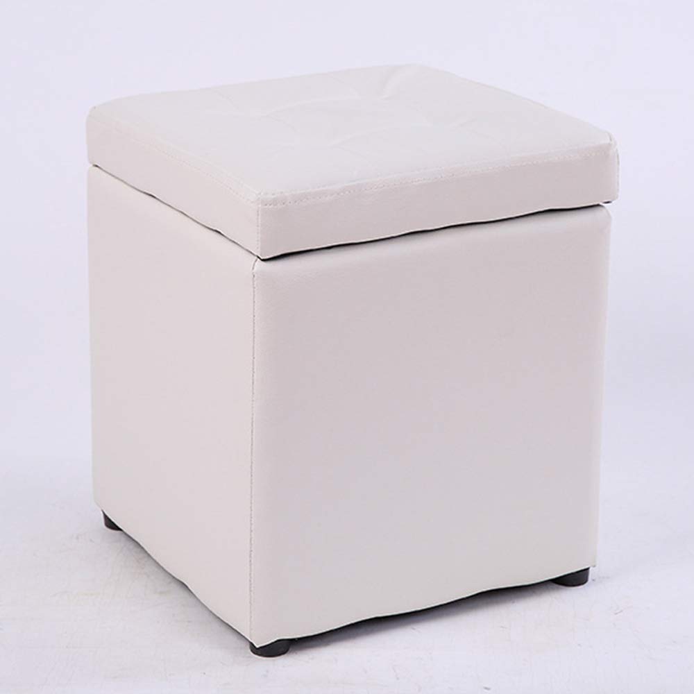 KST Ottoman Toy Box Chest - Tufted Faux Leather Storage Ottoman Bench with Memory Foam Seat, Multi-Functional Foot Rest Stool for Living Room, Bedroom & Nursery - Silent Anti-Skid Design, White - Perfect for Small Space Organization & Extra Seating