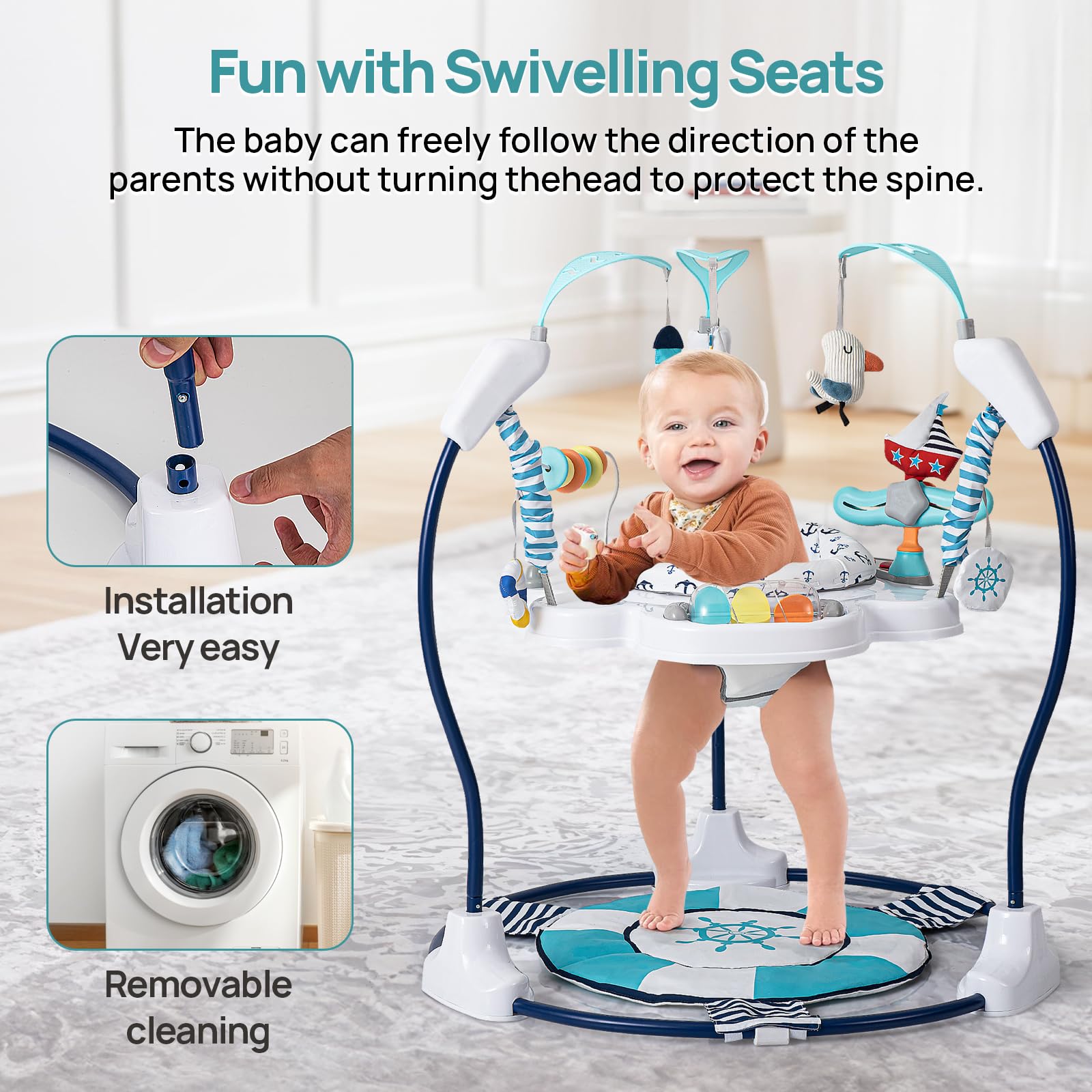 360° Rotating Baby Activity Jumper with Interactive Toys - Play Center for Infants 3-12 Months - Perfect for Early Learning & Motor Skill Development at Home or Daycare