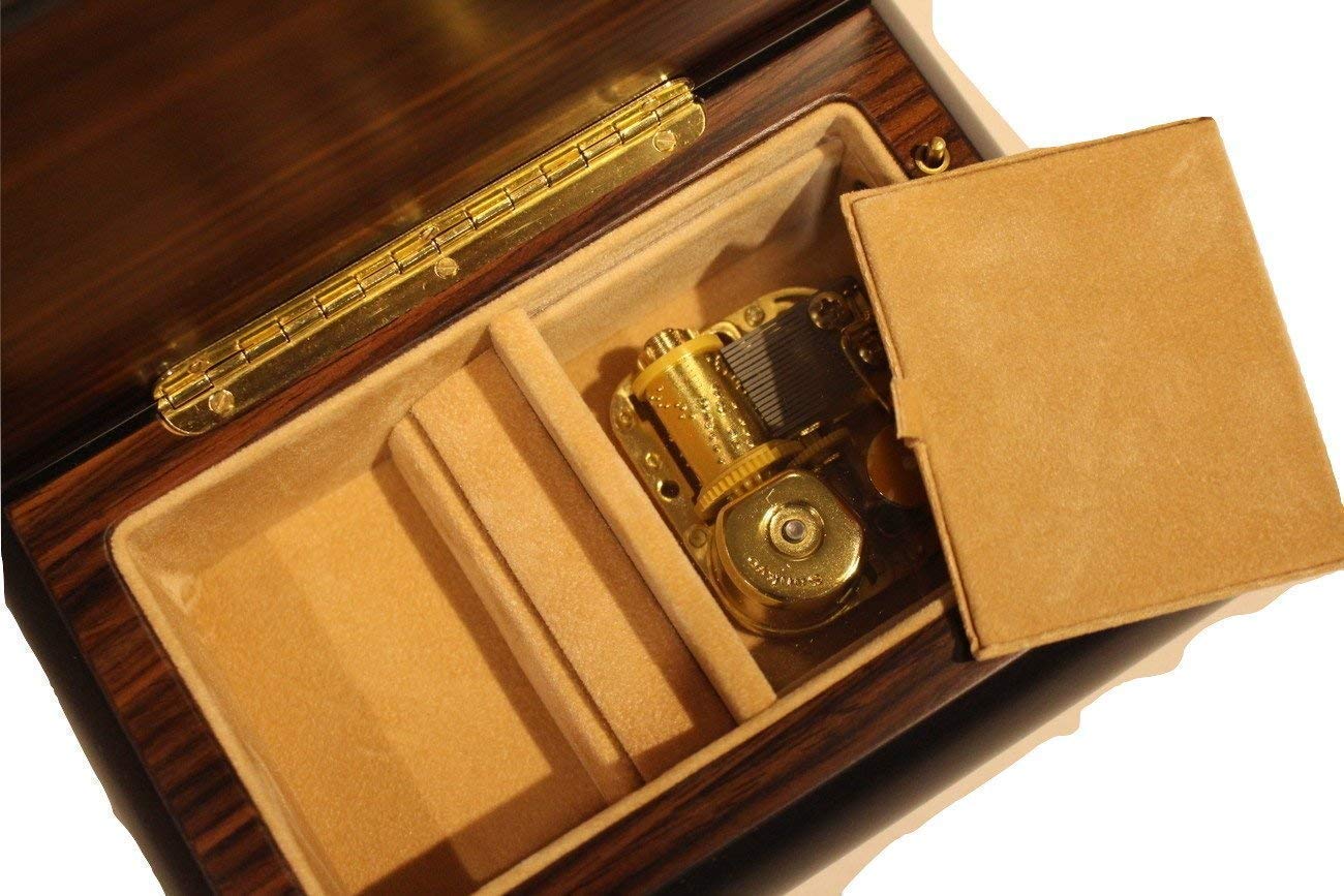 Elegant Matte Black Floral Italian Inlaid Music Jewelry Box - Customizable Tune Options - Perfect for Gift Giving, Home Decor & Jewelry Storage