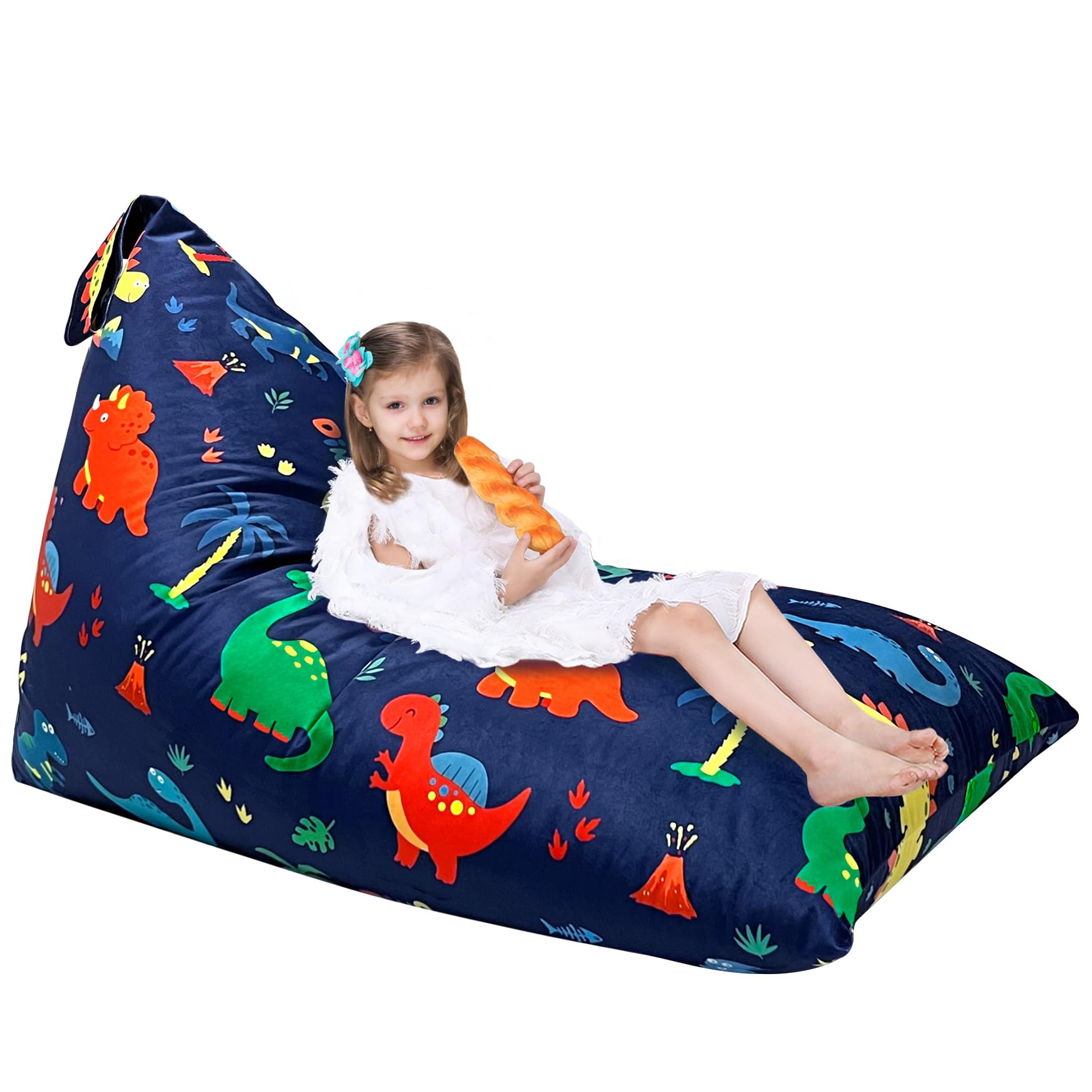 Dinosaur Stuffed Animal Storage Bean Bag Chair Cover for Kids & Adults - 200L/52 Gal Large Capacity Organizer | Perfect for Playrooms, Bedrooms & Dorm Decor