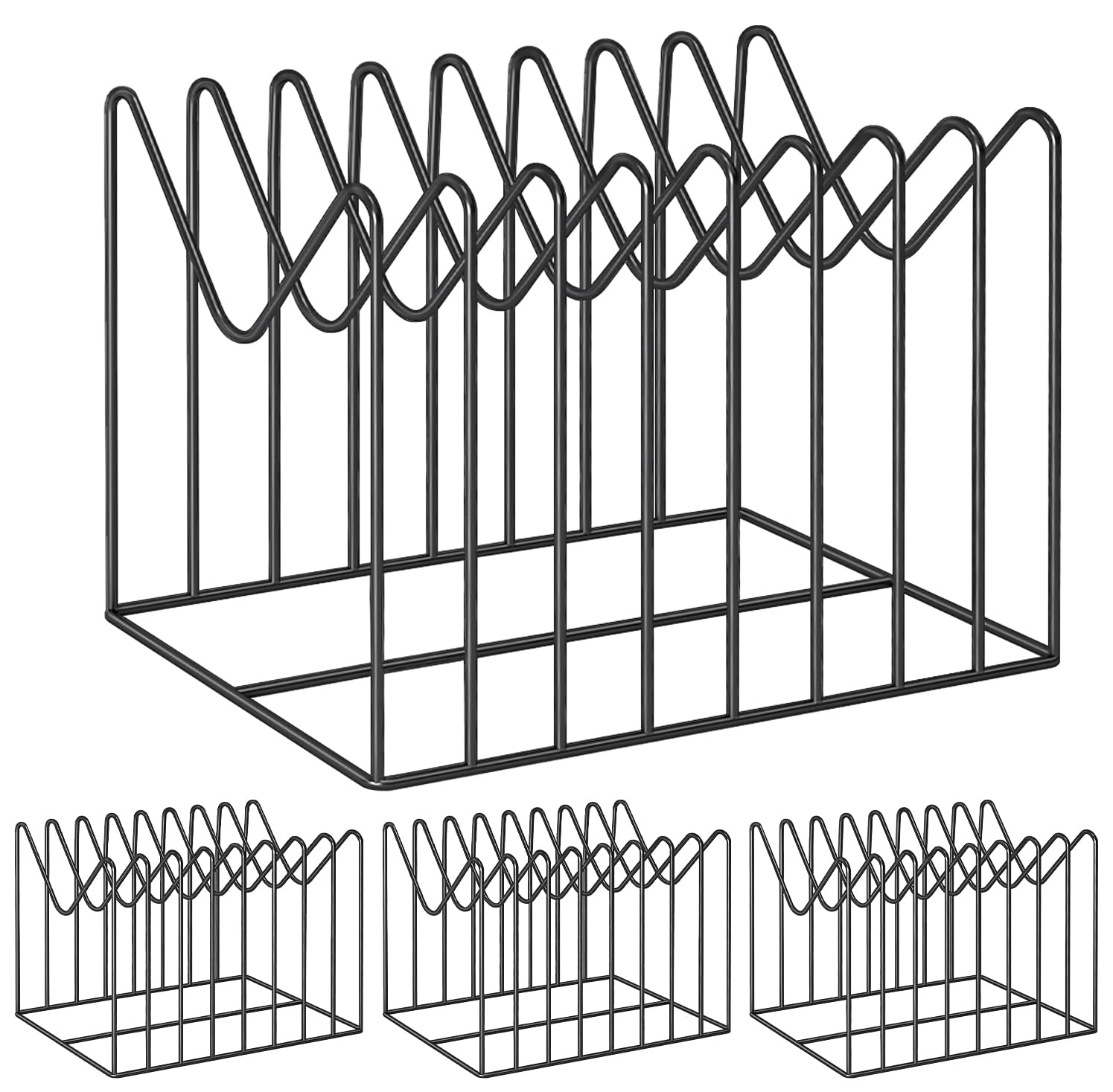 4-Pack Steel Wire File Organizer for Desk - Black File Folder Holder, Rack & Stand with 8 Sections - Anti-Scratch & Rustproof Desktop Document Sorter - Perfect for Office, Home & School Organization