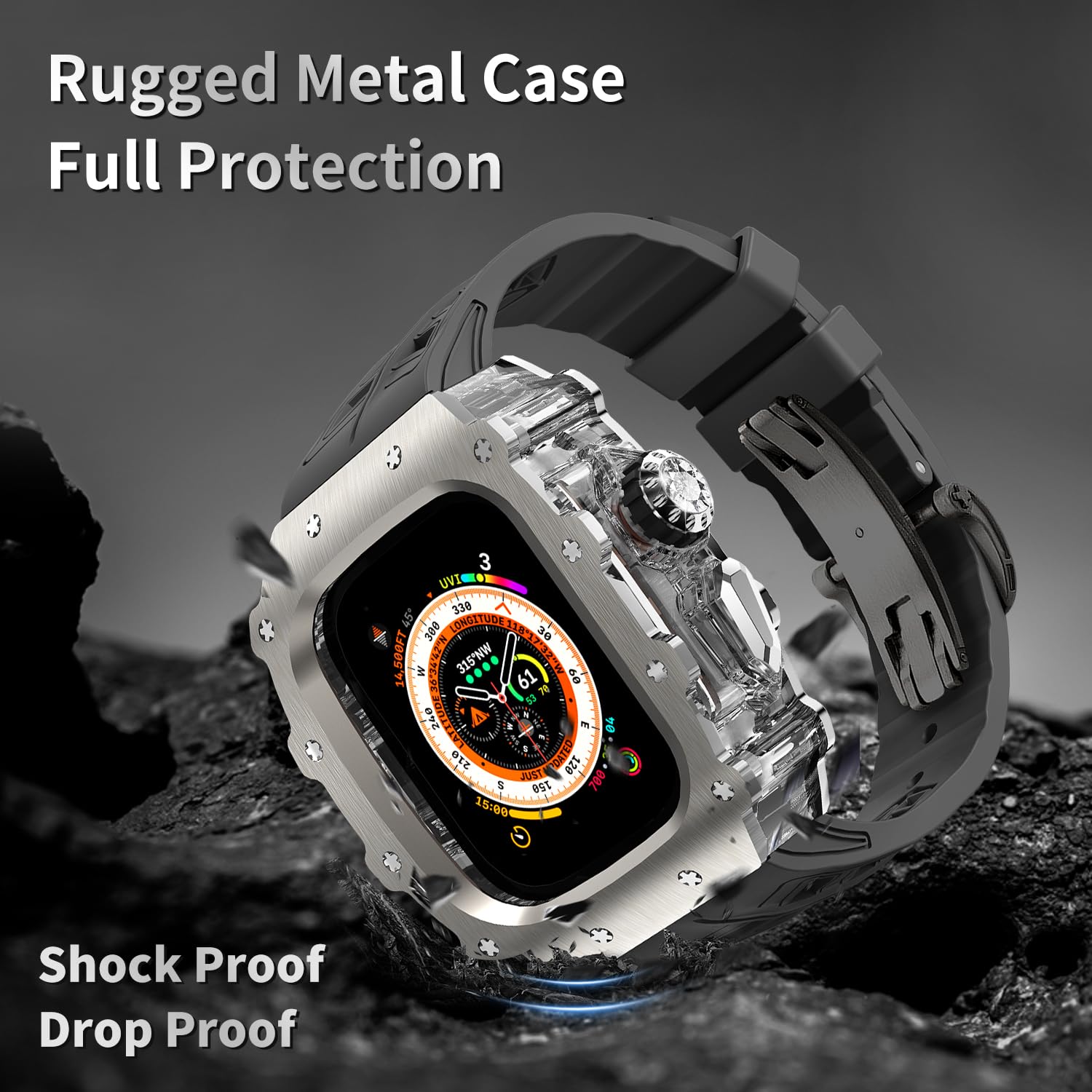 Premium Titanium Case for Apple Watch Ultra 2/Ultra (49mm) - Lightweight Durable Protection with Fluorine Rubber Band | Men's Luxury iWatch Ultra Cover | Perfect for Outdoor Sports, Gym Workouts & Everyday Wear