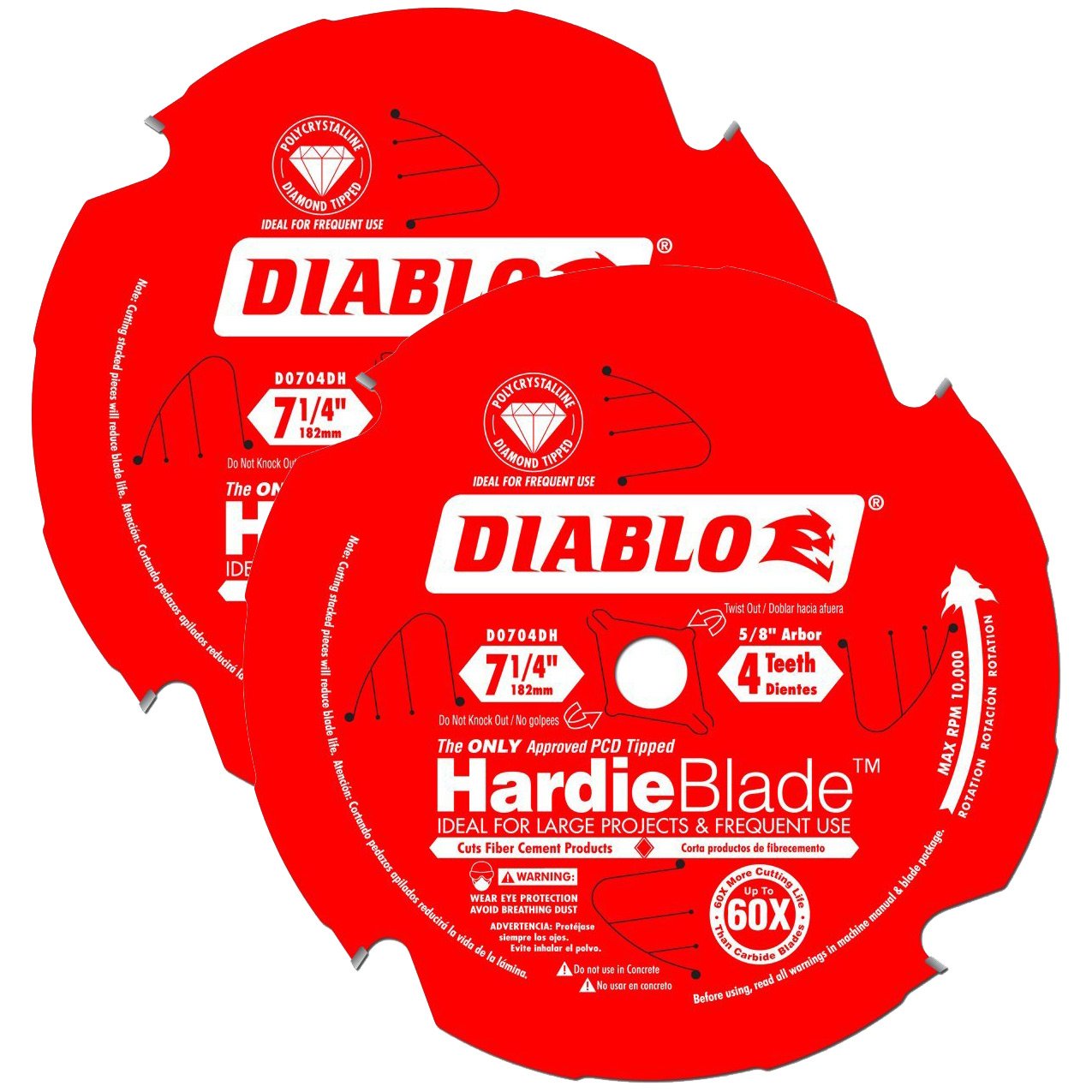 Freud D0704DH Diablo 7-1/4-inch 4T PCD Tipped Fiber Cement Saw Blades - 2 Pack for Cutting Fiber Cement, Hardie Board & Siding - Perfect for Professional Contractors & DIY Home Renovation Projects