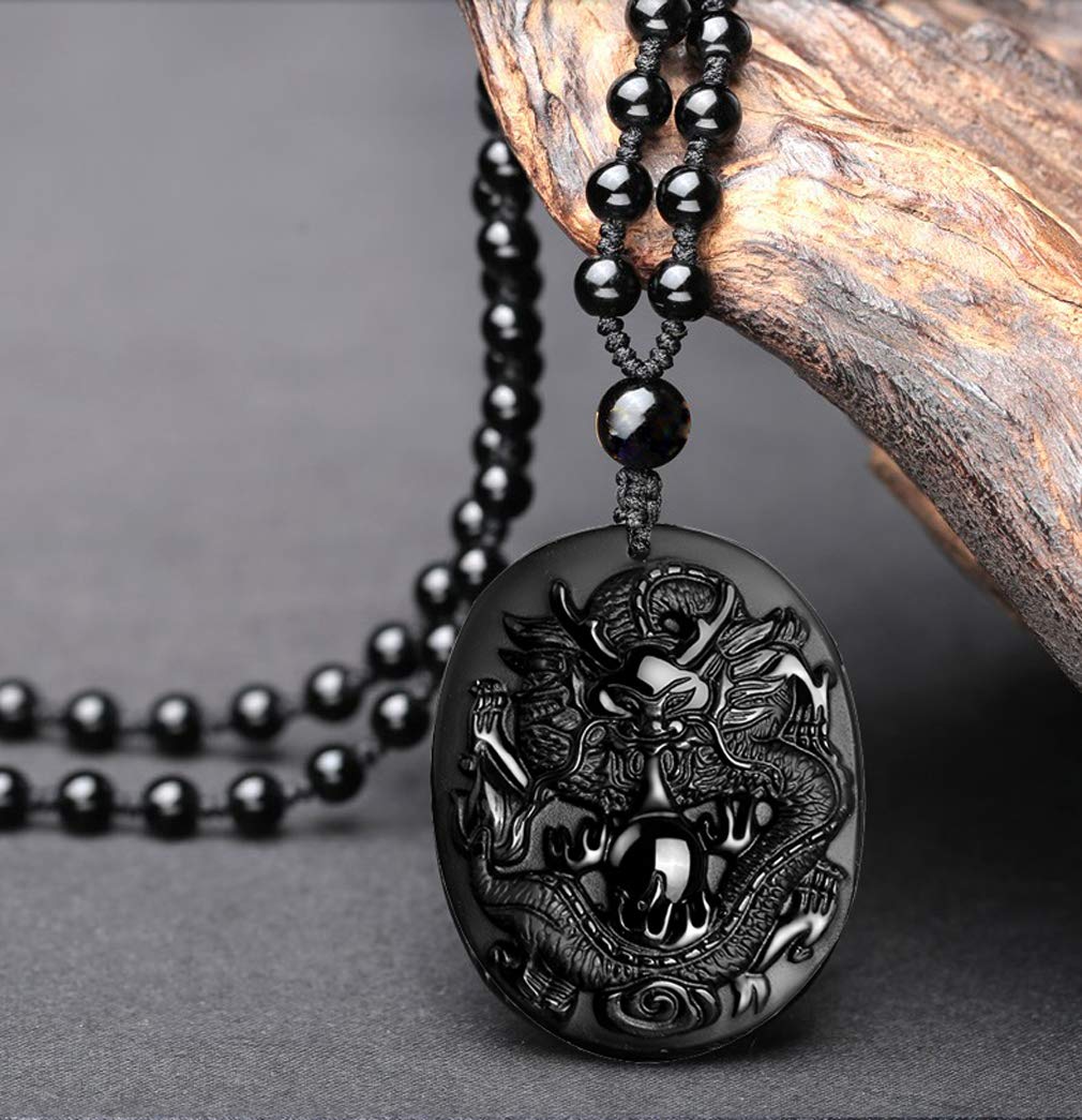 Natural Obsidian Zodiac Pendant Necklace - 12 Chinese Horoscope Animal Sign Amulet for Men & Women | Grounding Stone Gemstone Jewelry for Protection & Spiritual Healing | Perfect Birthday Gift & Daily Wear Accessory