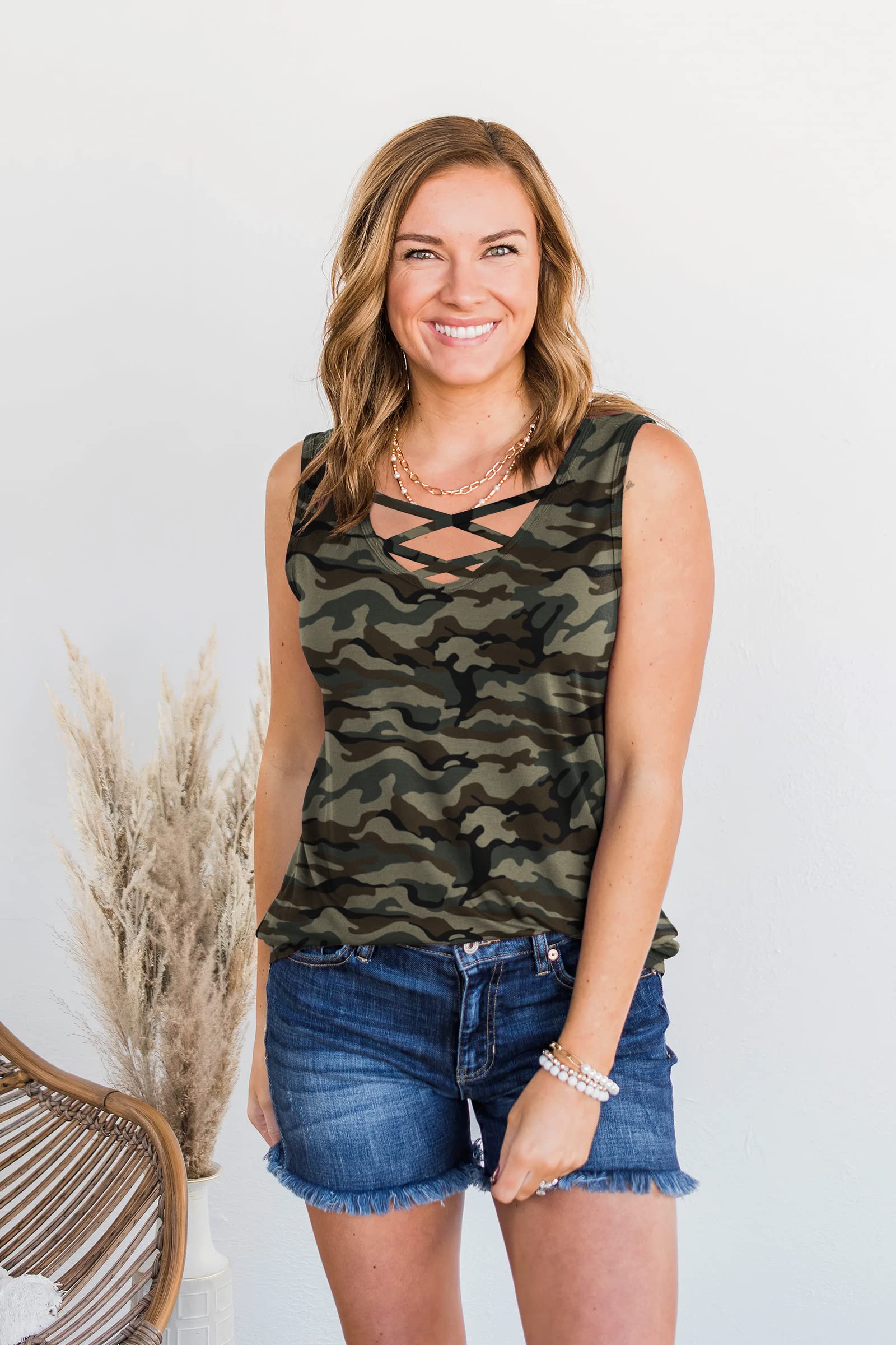 Sarin Mathews Women's Criss Cross Tank Tops - Summer Sleeveless Casual Blouses & Basic Tee Shirts | Perfect for Beach, Yoga, and Everyday Wear