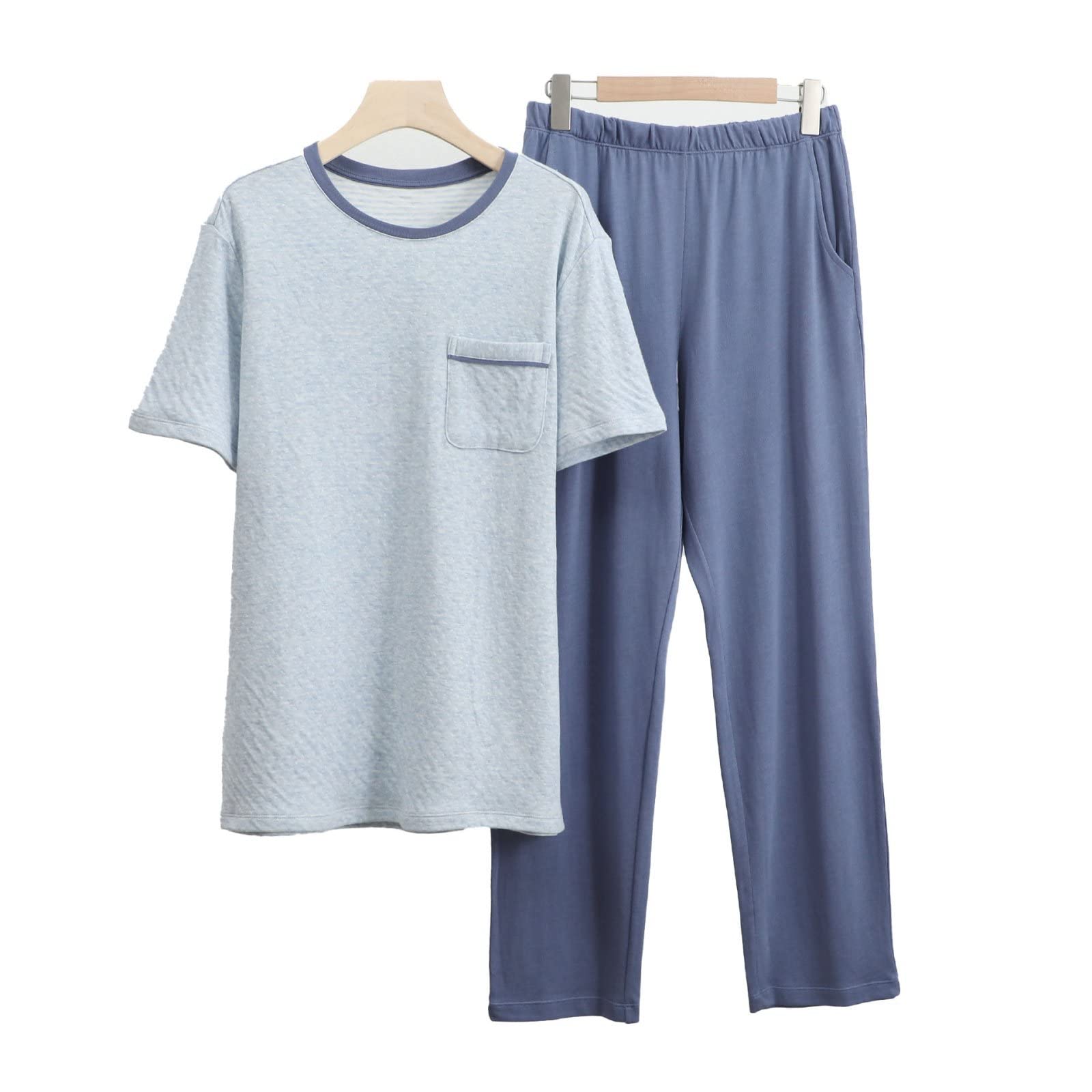 **Men's Cotton Short-Sleeve Pajama Set - Spring & Summer Comfort Sleepwear for Home & Lounge - Soft Breathable Fabric - Plus Size & Big & Tall Options - Ideal for Middle-Aged & Elderly Men**    *(Perfect for Relaxing at Home, Lounging, Sleeping, or Traveling - Great Gift for Dad or Grandpa!)*