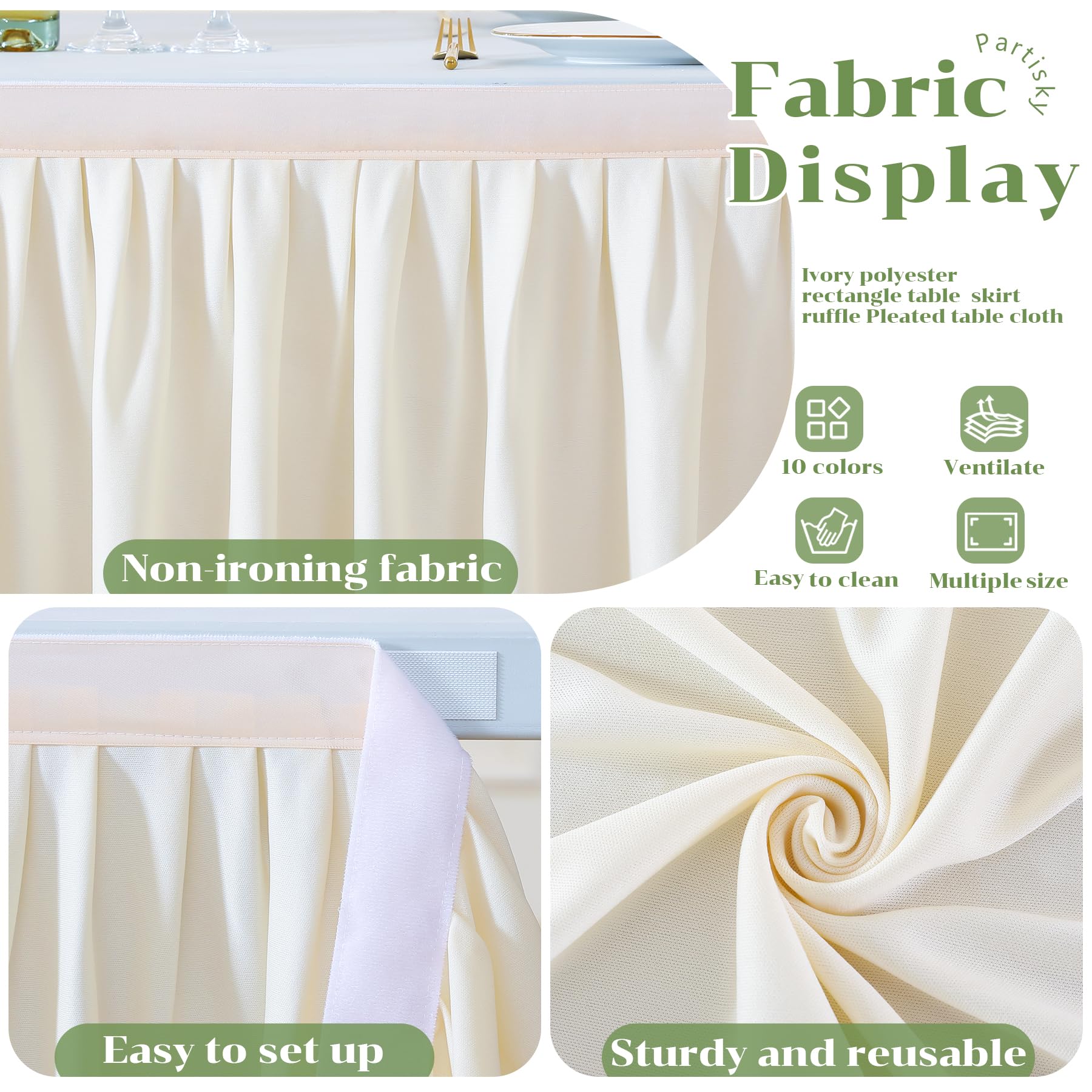 Ivory Polyester Table Skirt for 6ft Rectangle Tables - Wrinkle Resistant Pleated Ruffle Tablecloth for Banquets, Weddings, Baby Showers & Dining Decor | Perfect for Party Decorations, Trade Shows & Gift Displays