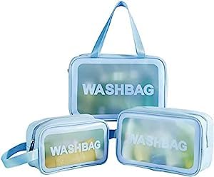 SHRBI 3-Piece Waterproof PVC Makeup Bag Set for Women - Large Capacity Cosmetic Organizer, Travel Toiletry Pouch (Blue) | Perfect for Home, Gym, Travel & Daily Essentials Storage