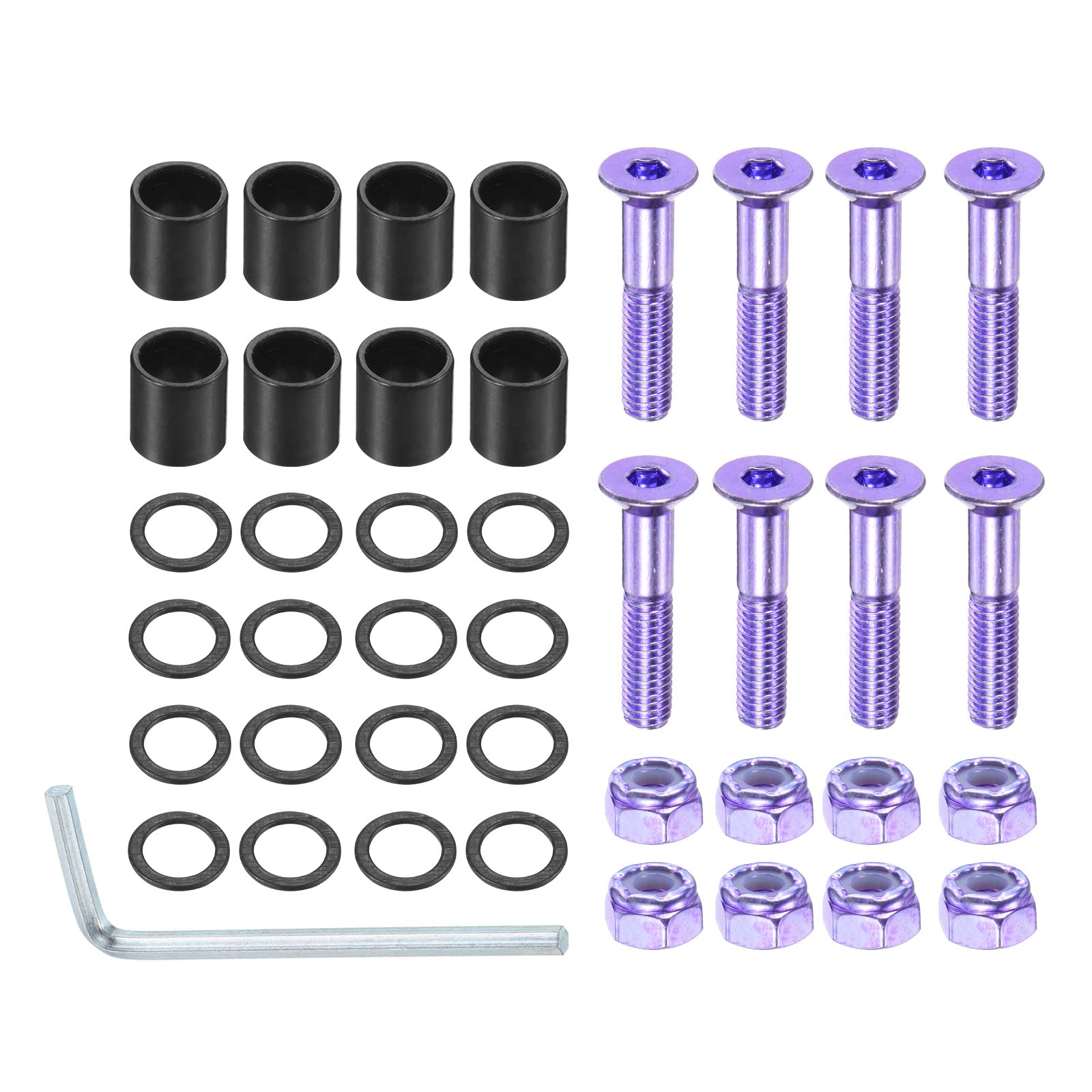 PATIKIL Skateboard Hardware Kit - 8 Pack Desk Mounting Screws, Axle Nuts, Hex Key Set with Washers & Spacers for Skateboard Truck Wheel Replacement | Perfect for DIY Skateboard Maintenance & Repair