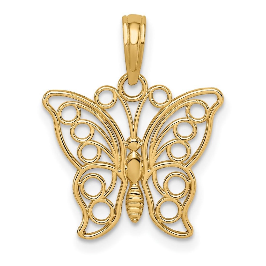 14K Yellow Gold Butterfly Angel Wings Pendant Necklace for Women - Elegant Cut-Out Design, 20x16mm Wide, Perfect for Gifts, Anniversaries & Special Occasions