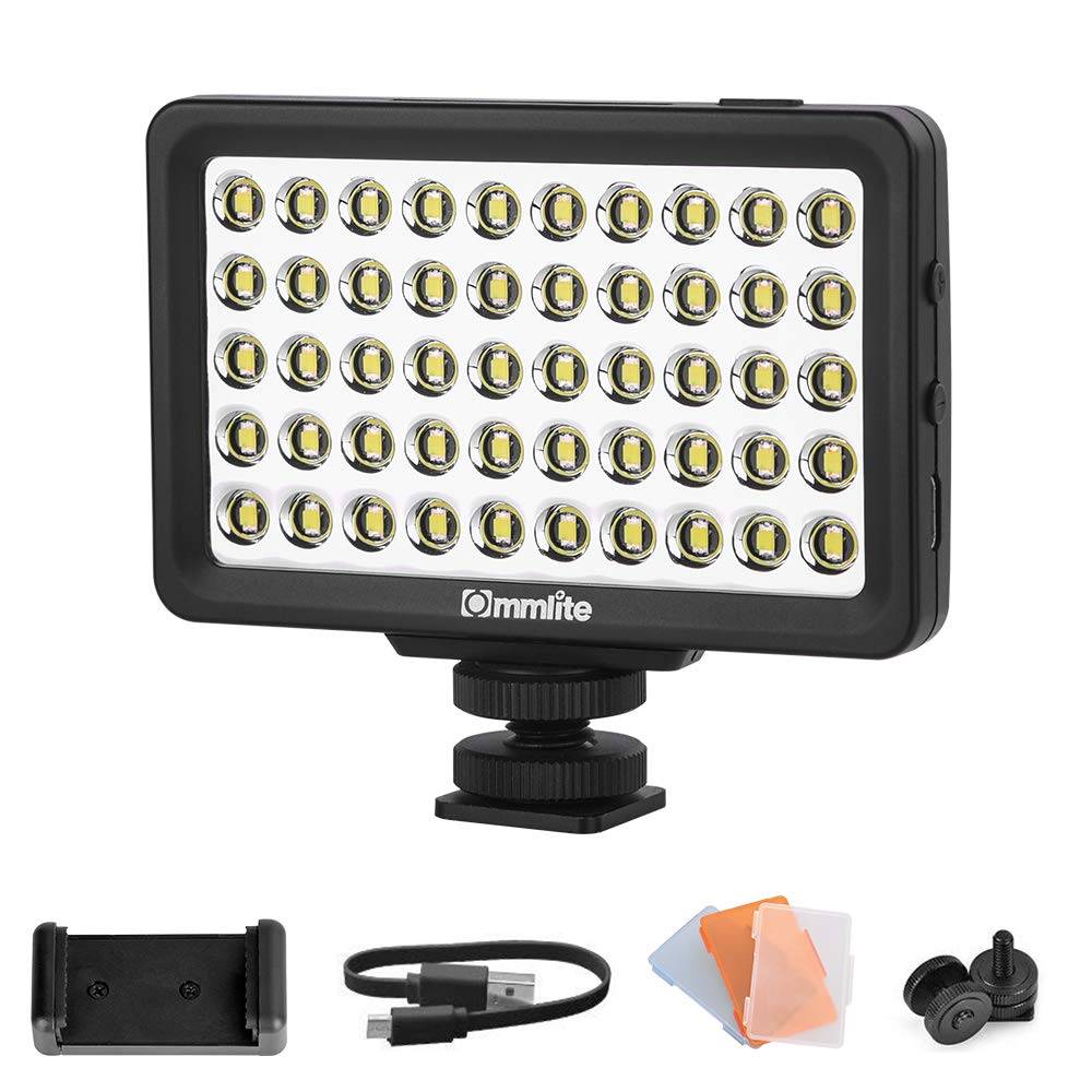 Commlite CM-L50 LED Camera Video Light - 50 LED 5700-6000K Dimmable Mini Panel Light for Smartphones & DSLR Cameras (Canon, Sony, Nikon, iPhone, Samsung, Huawei) - Perfect for YouTube, Vlogging, Photography & Live Streaming
