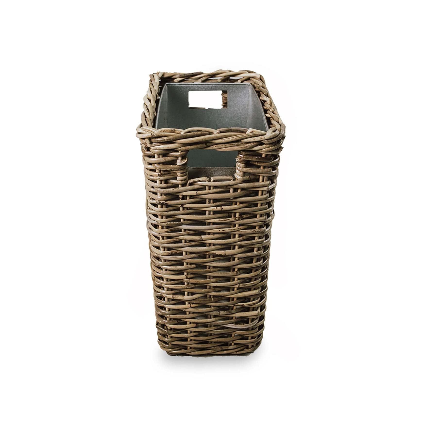 Premium Large Rectangular Kubu Wicker Waste Basket with Removable Metal Liner - 14.5