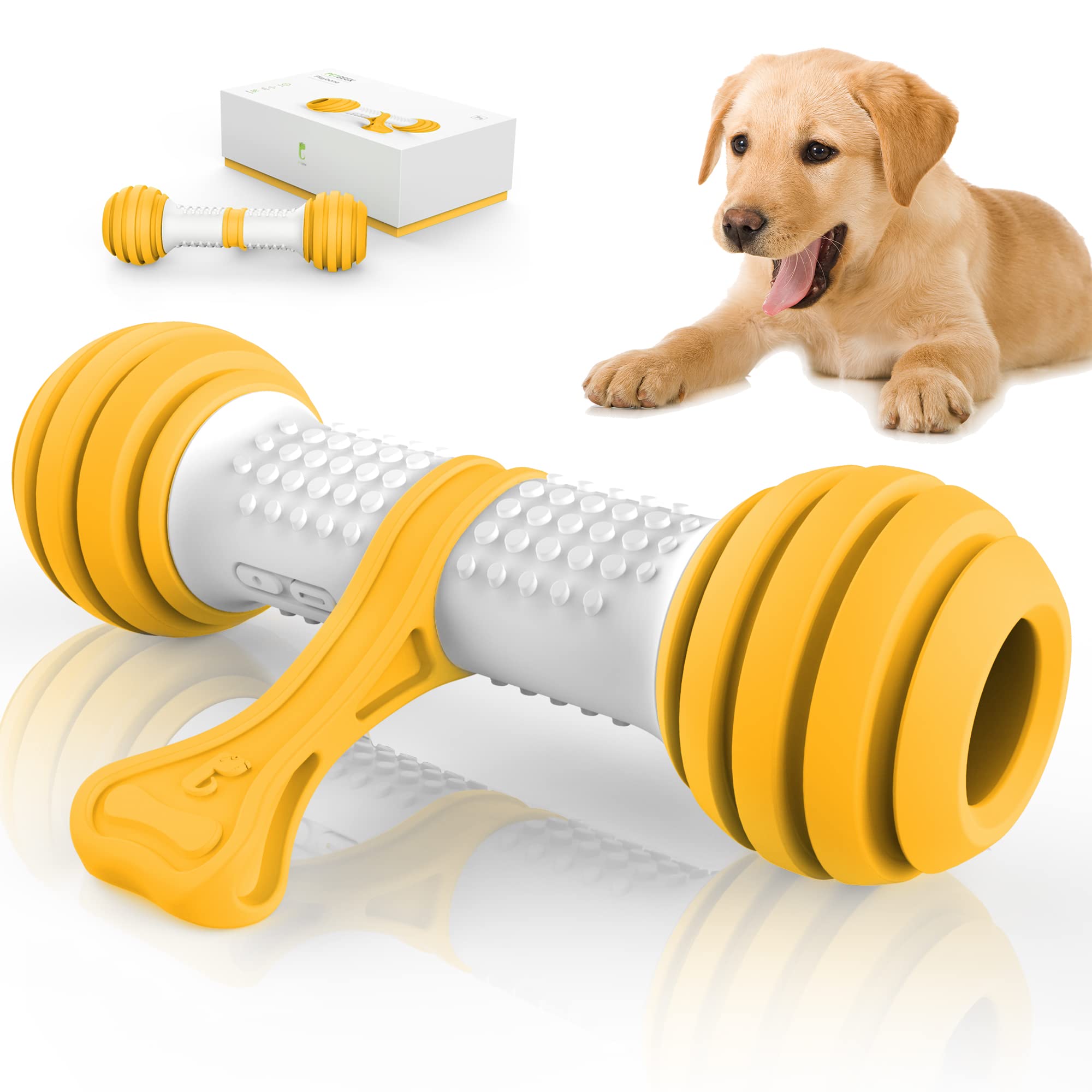 PETGEEK Interactive Dog Toys for Medium & Large Dogs - Motion Activated Electronic Dog Bone, USB Rechargeable Automatic Pet Toy to Relieve Boredom & Stimulate Play (Yellow) - Perfect for Indoor Play, Training & Keeping Dogs Entertained