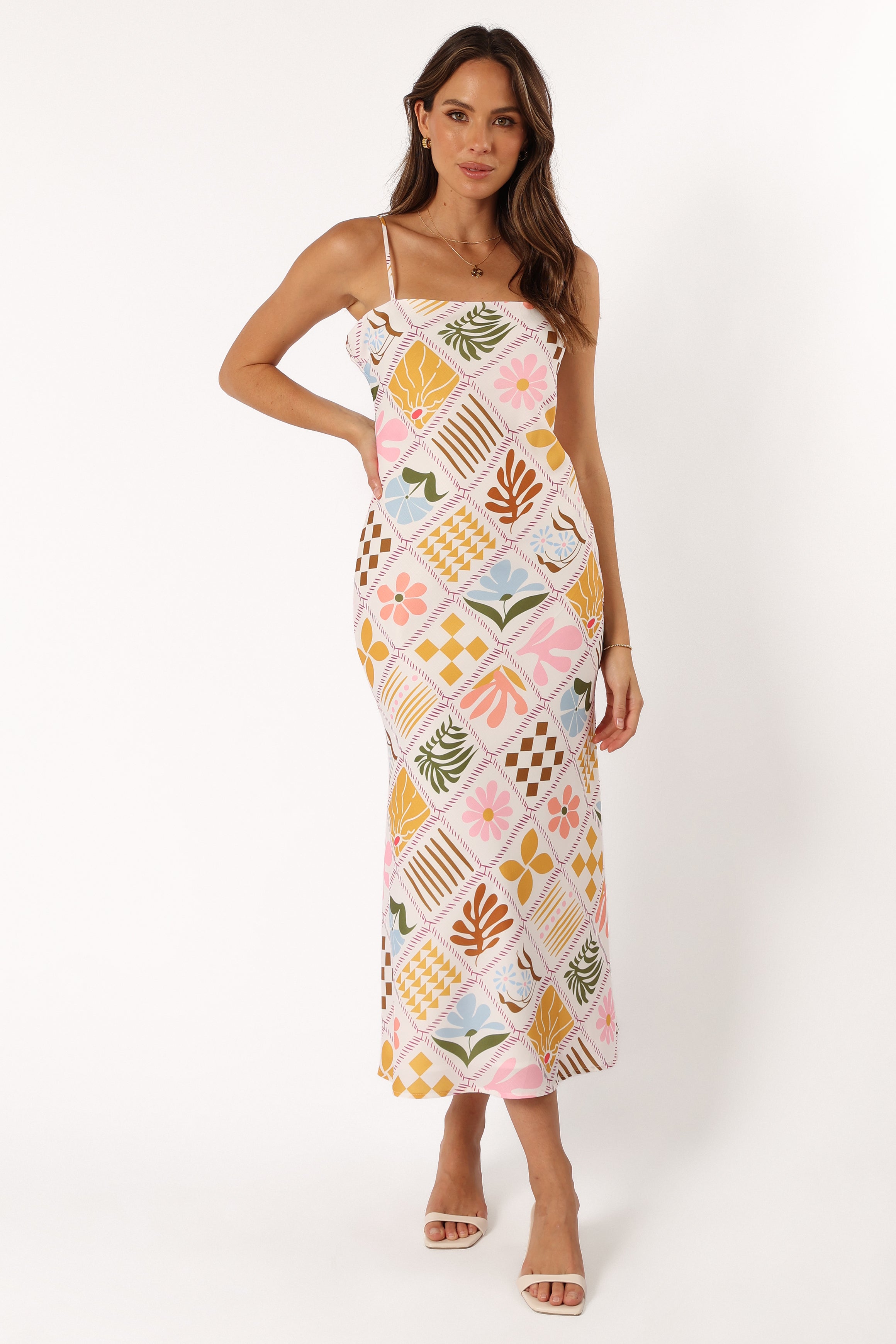 Darlene Maxi Slip Dress - White Multi Color Flowy Long Sleeveless Evening Gown for Women | Perfect for Weddings, Parties & Special Occasions