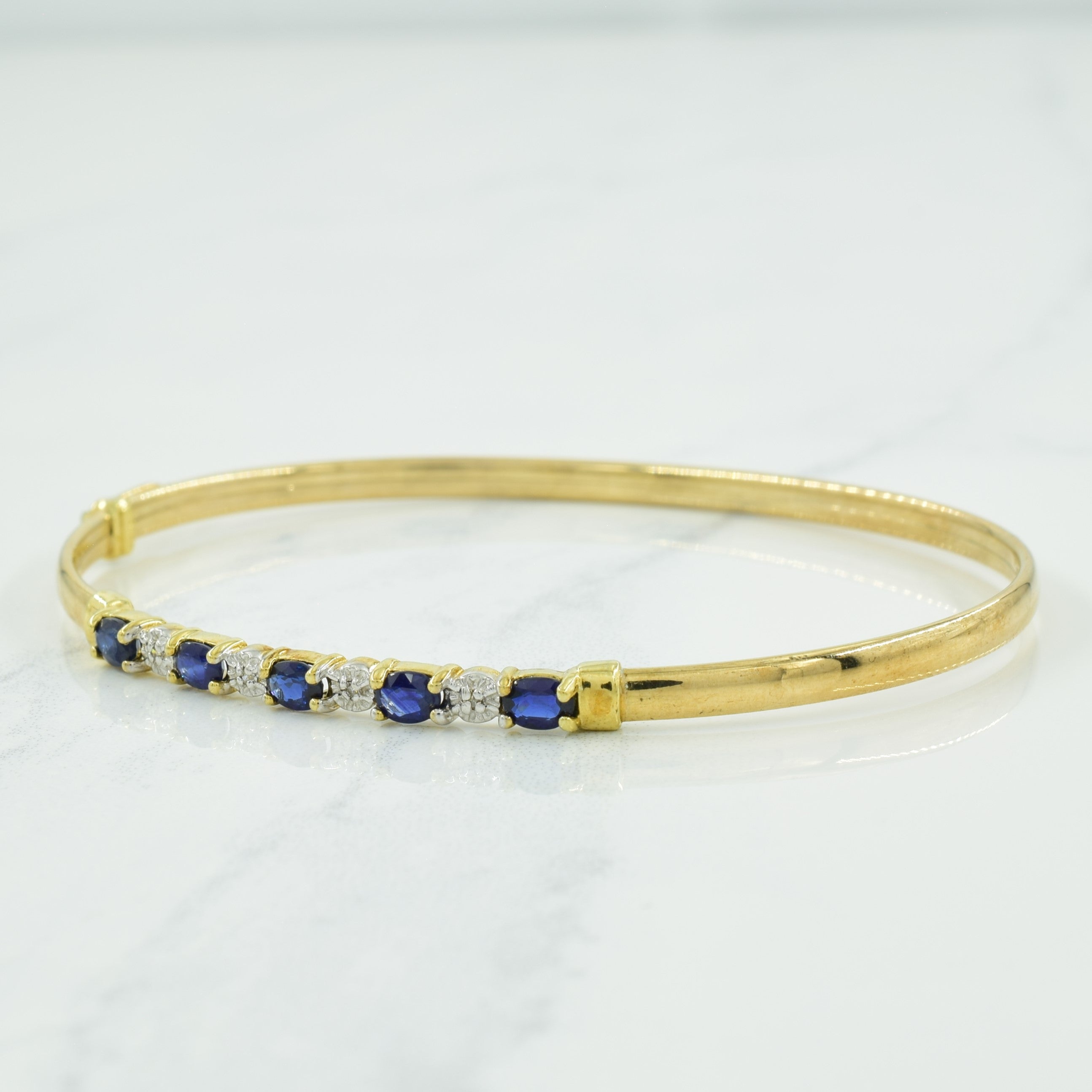 10K Yellow Gold Blue Sapphire & Diamond Tennis Bracelet | 0.90ctw Sapphire, 0.02ctw Diamond | 7.5 Inches | Elegant Jewelry Gift for Women, Perfect for Weddings, Anniversaries & Special Occasions