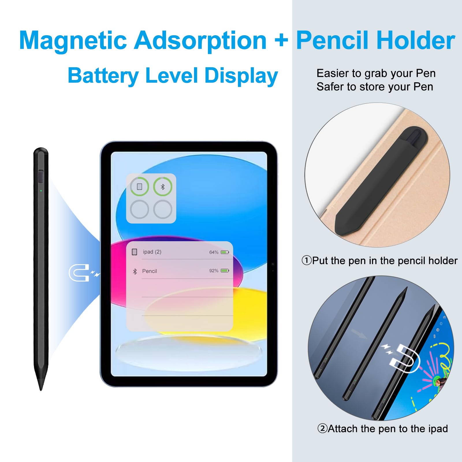Premium Stylus Pen for iPad (2018-2025 Models) - Apple Pencil Alternative with Palm Rejection Technology - Compatible with iPad Pro 11/12.9/13-inch, iPad Air 5th/4th/3rd Gen, iPad Mini 6th/5th Gen & iPad 11th-6th Gen - Perfect for Drawing, Note-Taking & Digital Art