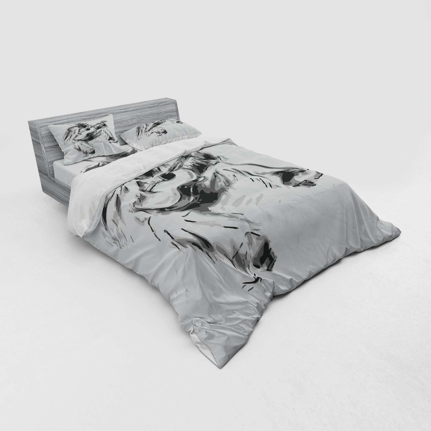 Ambesonne Western Music Bedding Set - Cowboy Playing Guitar Print, 4-Piece Queen Duvet Cover Set with Shams & Fitted Sheet, Black & Pale Grey - Perfect for Country Music Lovers' Bedroom Decor