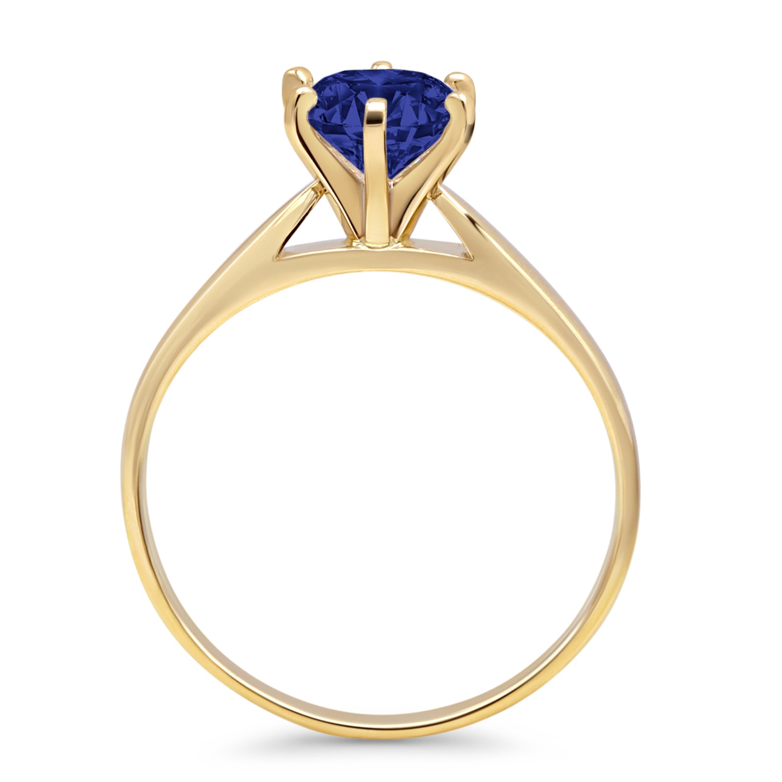 14K Yellow Gold Round Solitaire Blue Sapphire & Cubic Zirconia Art Deco Engagement Ring for Women - Perfect for Weddings, Anniversaries & Special Occasions