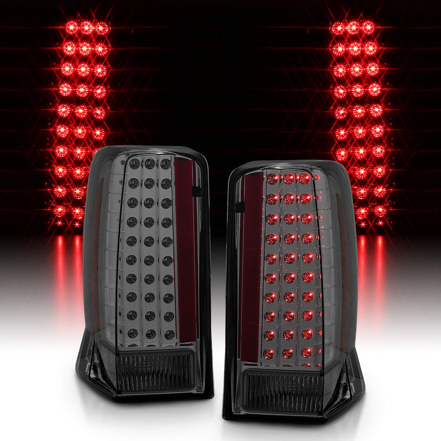 AmeriLite LED Smoke Brake Tail Lights Set for 2002-2006 Cadillac Escalade - Left & Right Side Replacement - Enhanced Night Visibility & Style Upgrade