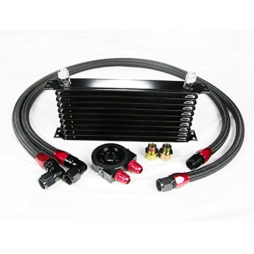 Rev9 Power Universal 10-Row Aluminum Oil Cooler Kit with AN10 Fittings & Oil Filter - High Performance Black Cooler for Cars, Trucks & Racing Vehicles - Perfect for Engine Cooling & Performance Upgrades