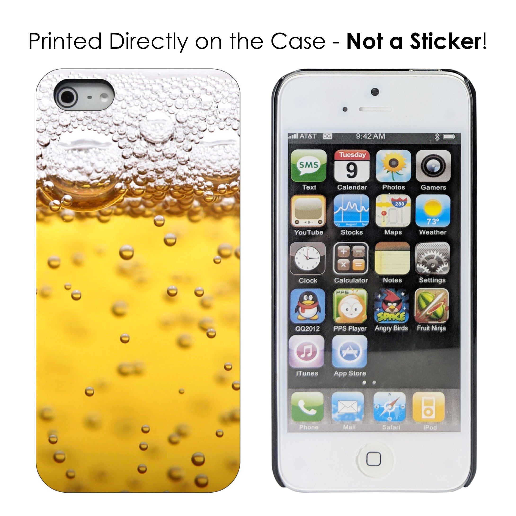 DistinctInk Ultra Slim Hard Plastic Case for iPhone 5/5S/SE (2016) - Custom Black Cover with Beer Glass Foam Bubble Design - Perfect for Daily Protection & Style Enhancement