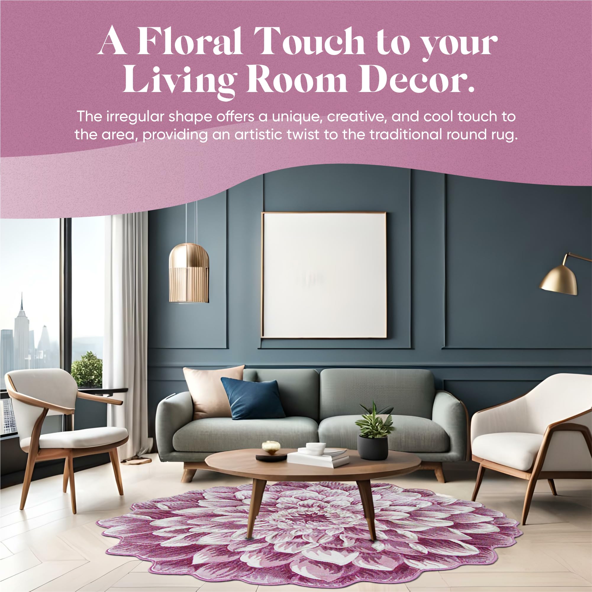 5ft Round Flower Shaped Area Rug - Soft Plush Circle Carpet for Bedroom, Living Room & Nursery - Girly Pink Home Decor (303) - Perfect for Boho Chic Decor, Kids Room & Cozy Floor Seating