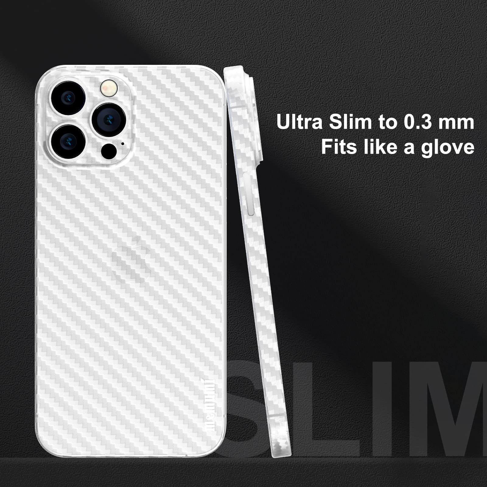 Memumi Ultra Slim 0.3mm Thin Case for iPhone 13 Pro Max - Carbon Fiber Texture, Scratch Resistant, Minimalist Design White Cover | Perfect for Everyday Protection & Stylish Look