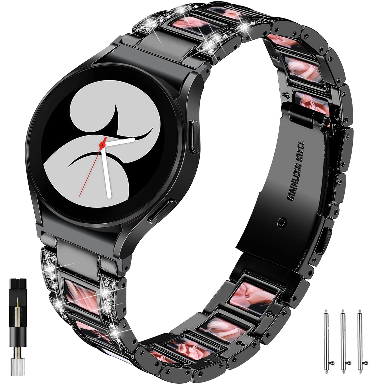 Premium Metal Glitter Watch Band for Samsung Galaxy Watch 5/5 Pro/4/Classic - No Gap Design, Diamond Accent Jewelry Strap for Women (Fashion Accessory for Work, Gym & Special Occasions)
