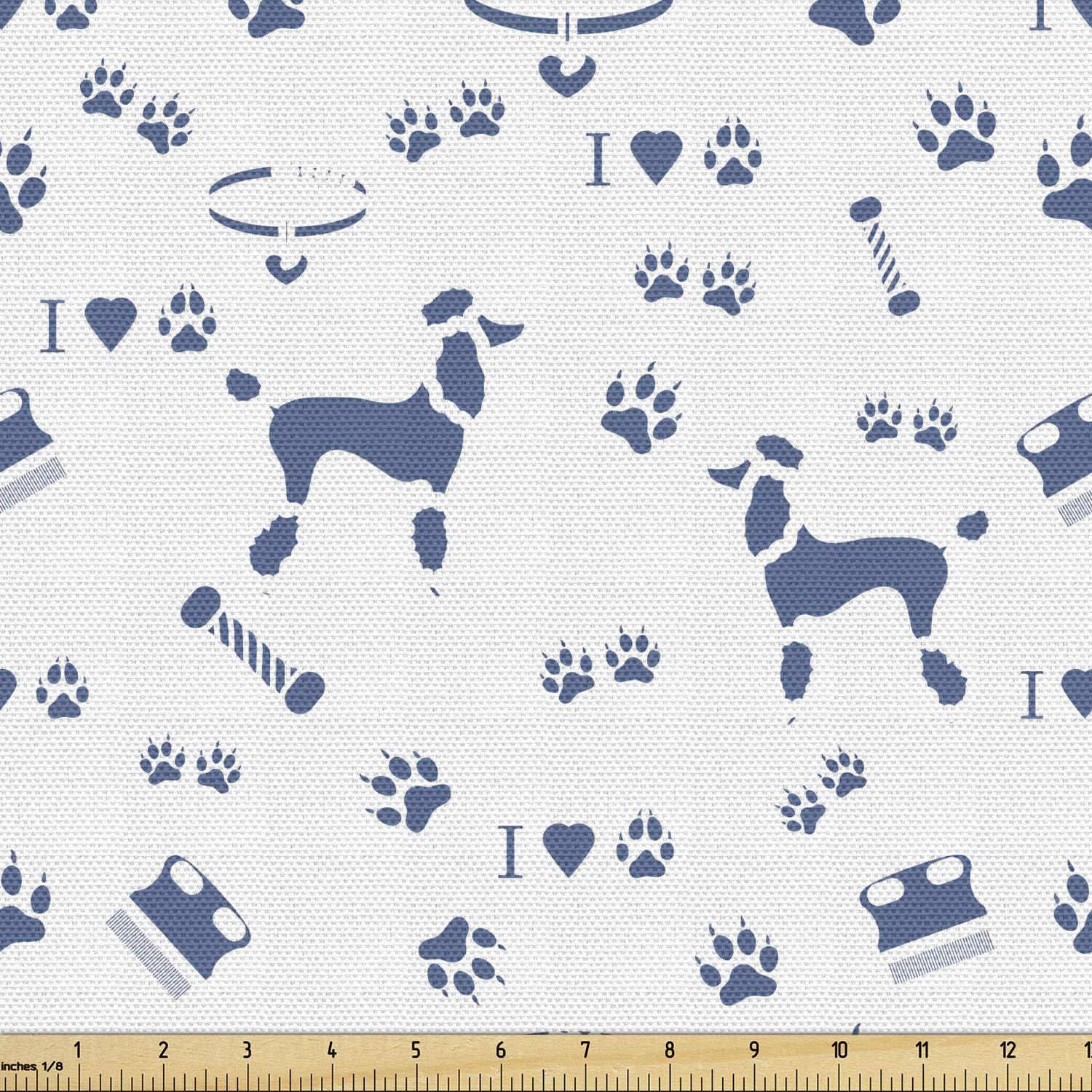 Ambesonne Blue and White Dog-Themed Fabric by The Yard - Poodle Silhouette with Hearts Print for Upholstery, DIY Projects & Home Decor | Perfect for Pet Lovers' Living Room, Bedroom & Craft Room Decorations