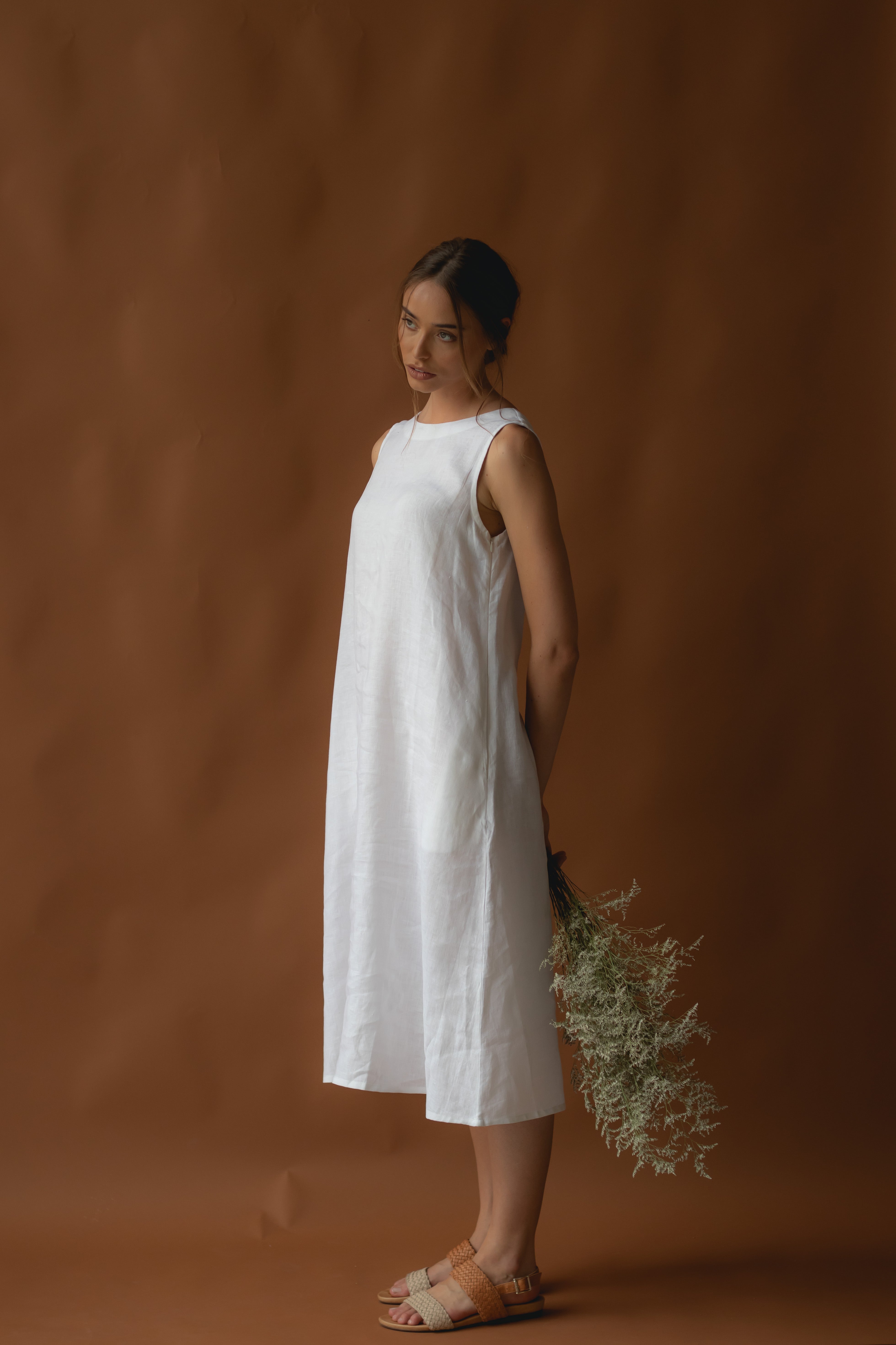 Cynthia Linen Dress in Warm White | Breathable Summer Dress for Women | Perfect for Beach Vacations, Brunch Dates & Casual Outings