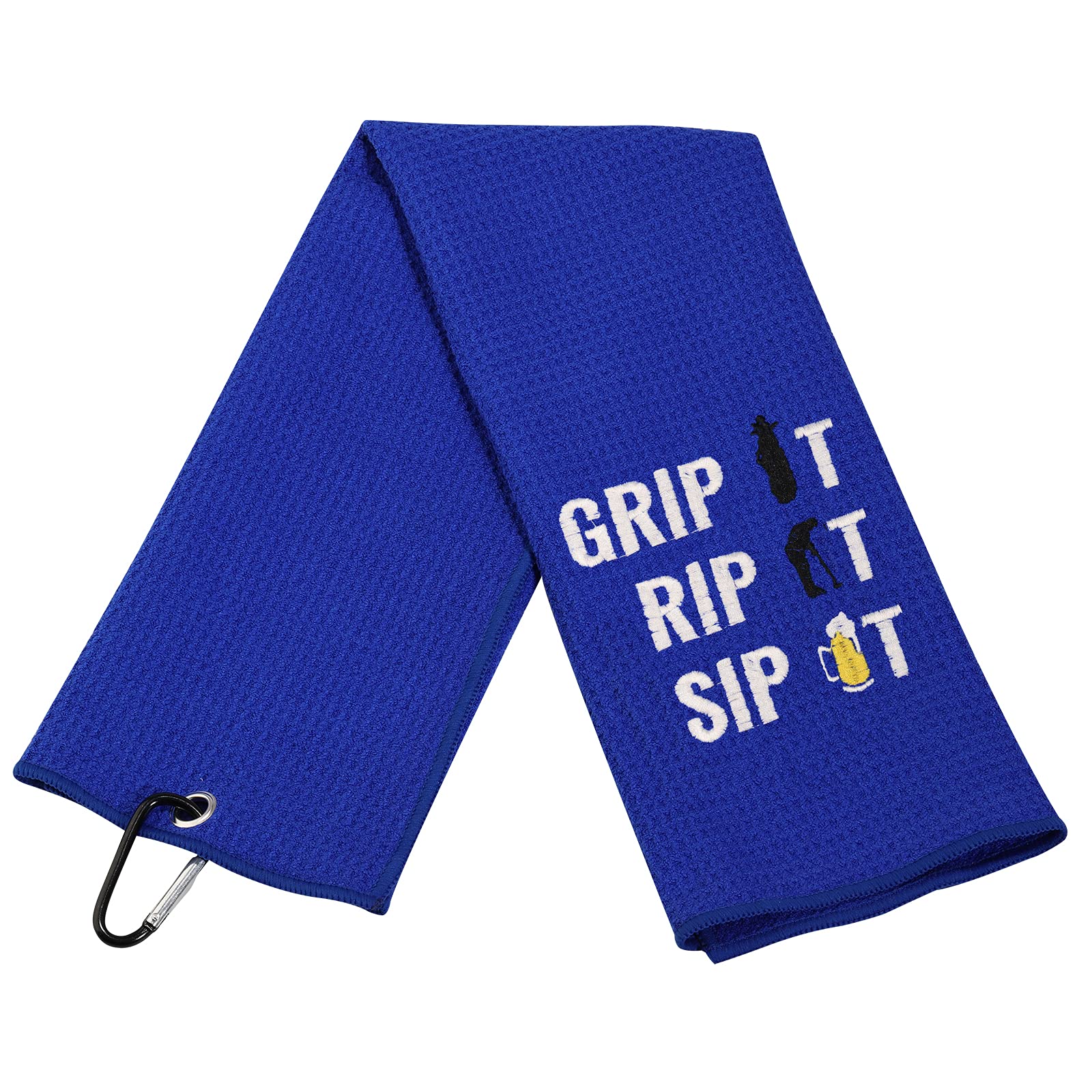 Premium Embroidered Golf Towel for Dad & Grandpa - Grip It Rip It Sip It Design with Clip - Perfect Golf Gift for Beer Lovers & Sports Enthusiasts - Ideal for Golf Courses, Driving Ranges & Clubhouse Use