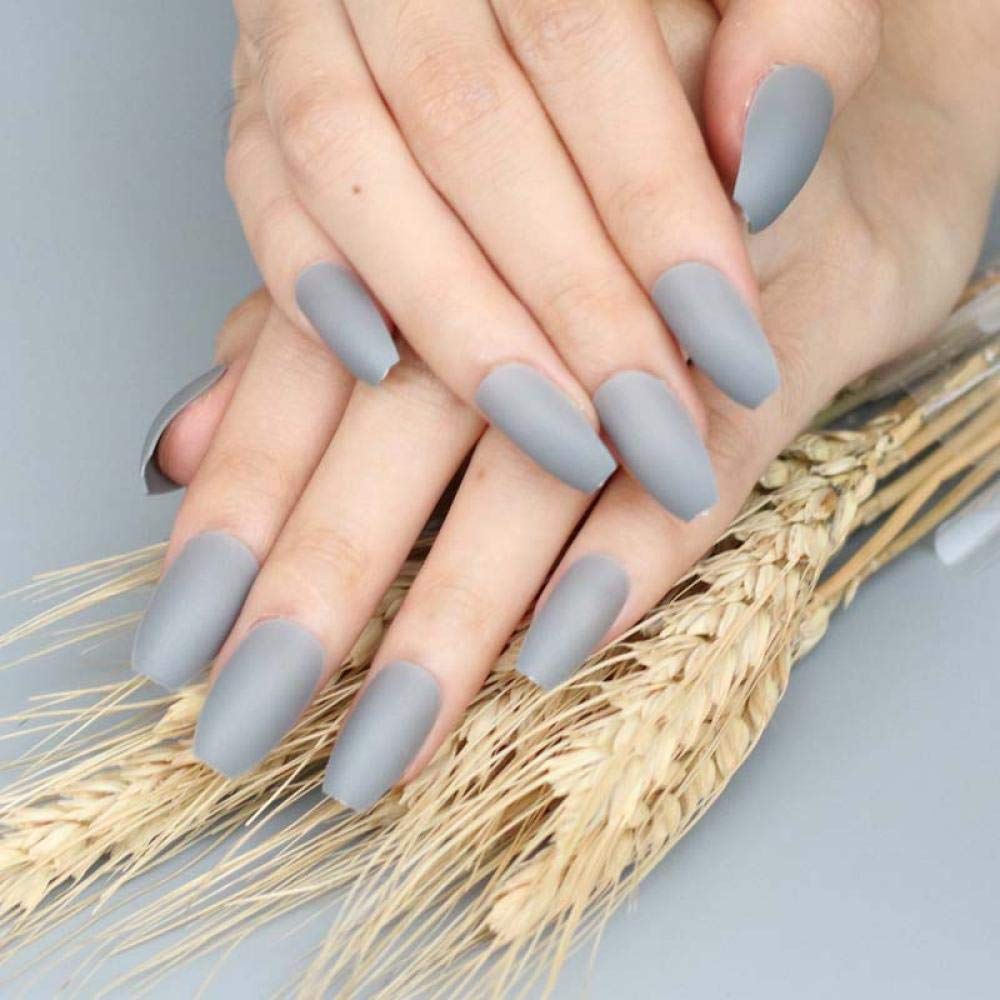 HUJL 24PCS Matte Solid Color False Nails - Ballet Length Gray Fake Nails for Women | Natural Looking Press On Nails for Parties, Weddings & Daily Wear
