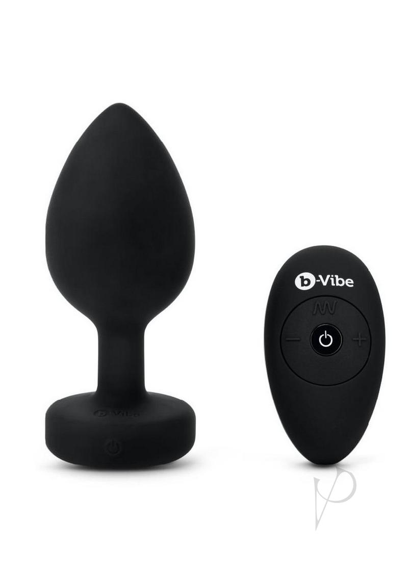 B Vibe Rechargeable Vibrating Anal Plug with Remote Control - XXLarge Black Silicone Jewel Butt Plug for Couples & Solo Play - Perfect for Spicing Up Your Sex Life & BDSM Adventures