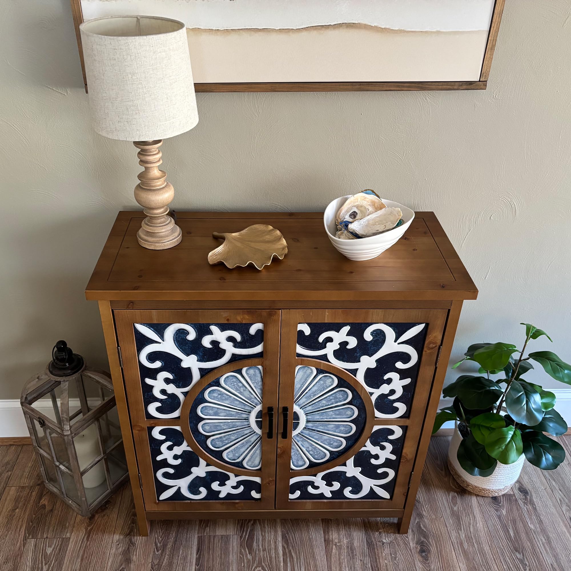 PHI VILLA Blue Accent Cabinet with Doors - Small Buffet Sideboard for Living Room, Entryway, Bedroom - Stylish Storage Cabinet for Home Decor & Organization