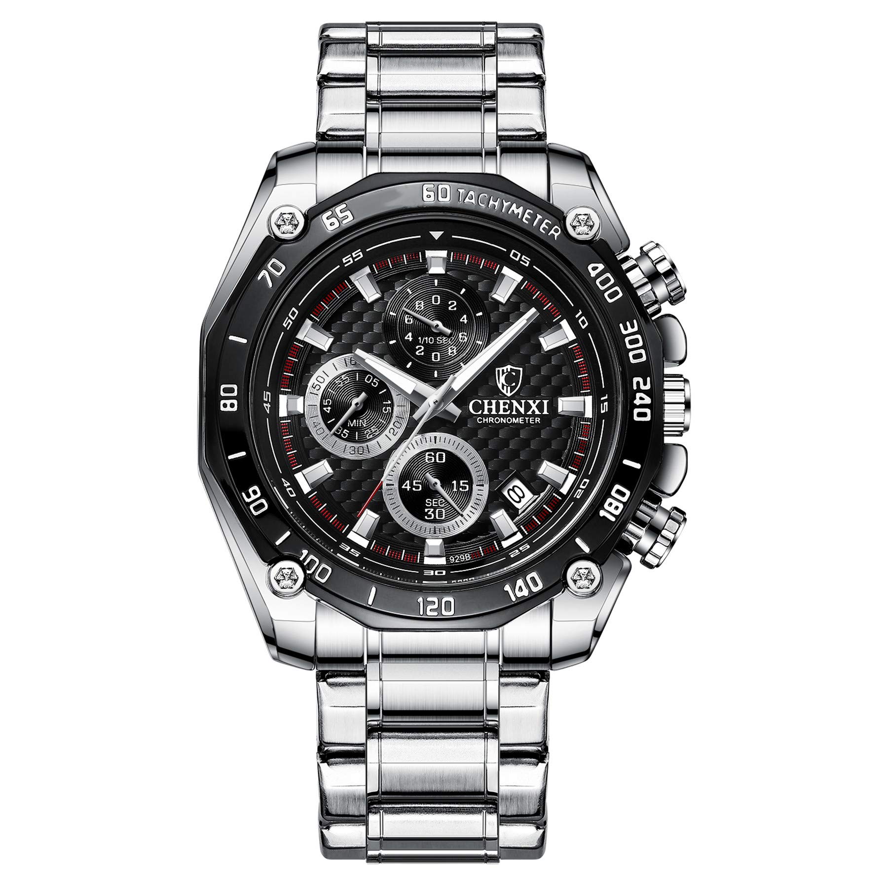 JewelryWe Men's Analog Sub-Dial Quartz Calendar Watch - High Polish Stainless Steel Business Casual Wristwatch for Office, Dating & Formal Events