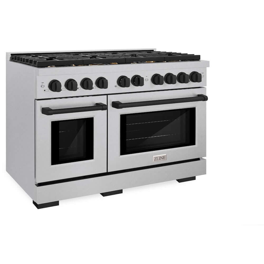 ZLINE Autograph Edition 48-Inch 6.7 cu. ft. Double Oven Gas Range with 8-Burner Cooktop - Satin Stainless Steel & Matte Black Accents (SGRSZ 48 MB) - Perfect for Large Kitchens, Professional Chefs & Home Cooking Enthusiasts