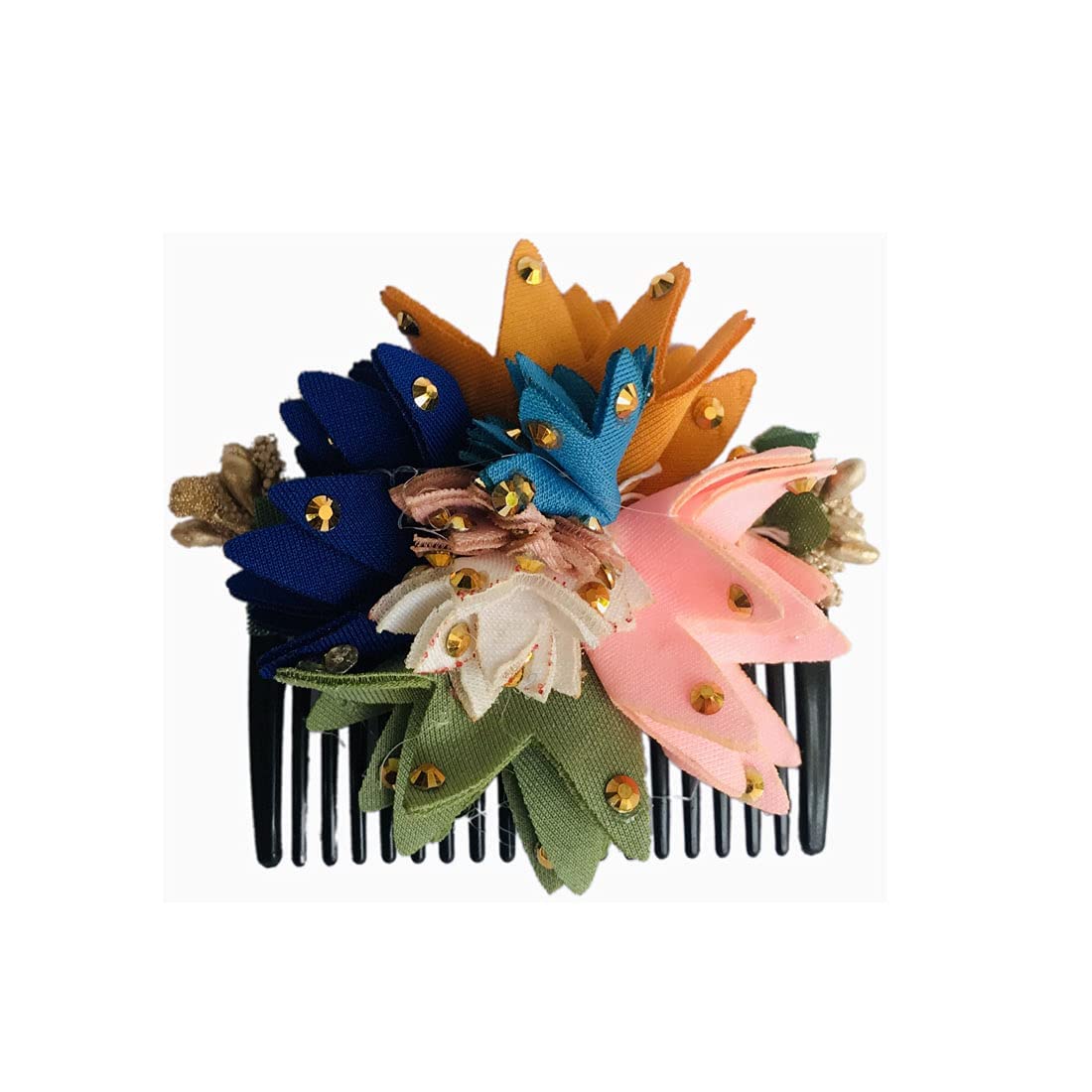 VinshBond Elegant Floral Side Hair Comb - Decorative Bun Clip for Women (Multicolor, Pack of 1) | Perfect for Weddings, Prom, and Special Occasions