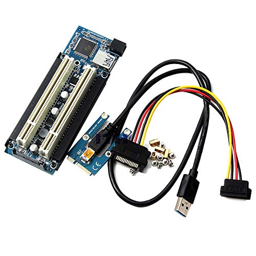 JMT Mini PCI-E to Dual PCI Riser Extender Card with USB 3.0 Cable - Supports PCI Sound Card, Graphics Card, Tax Control Card & Capture Card - Perfect for PC Builds, Mining Rigs & Multi-Monitor Setups