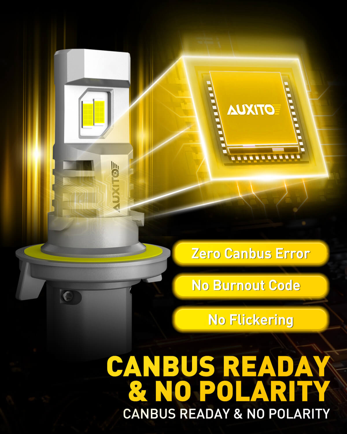 AUXITO H13/9008 LED Headlight Bulbs - 800% Brighter 6500K Cool White, Canbus Ready, Adjustable Beam - Perfect for Night Driving & Off-Road Adventures