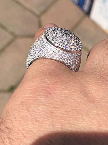 HarlemBling 925 Sterling Silver Men's Iced Hip Hop Ring - Round Cluster Cubic Zirconia Ring for Men | Perfect for Gifts, Parties, and Everyday Wear