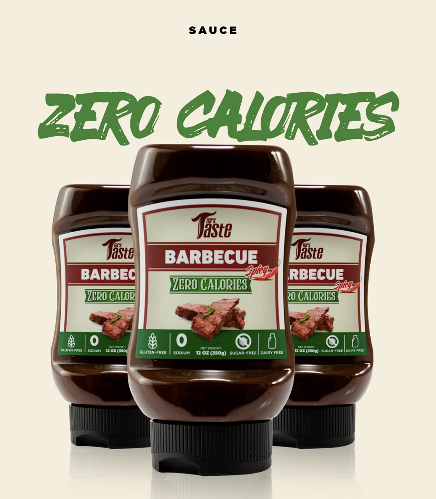 Mrs Taste Sugar Free Spicy BBQ Sauce - Zero Calories, No Sodium, No Sugar, High Fiber, Keto & Paleo Friendly Condiment (12 oz) - Perfect for Grilling, Dipping & Low-Carb Meals