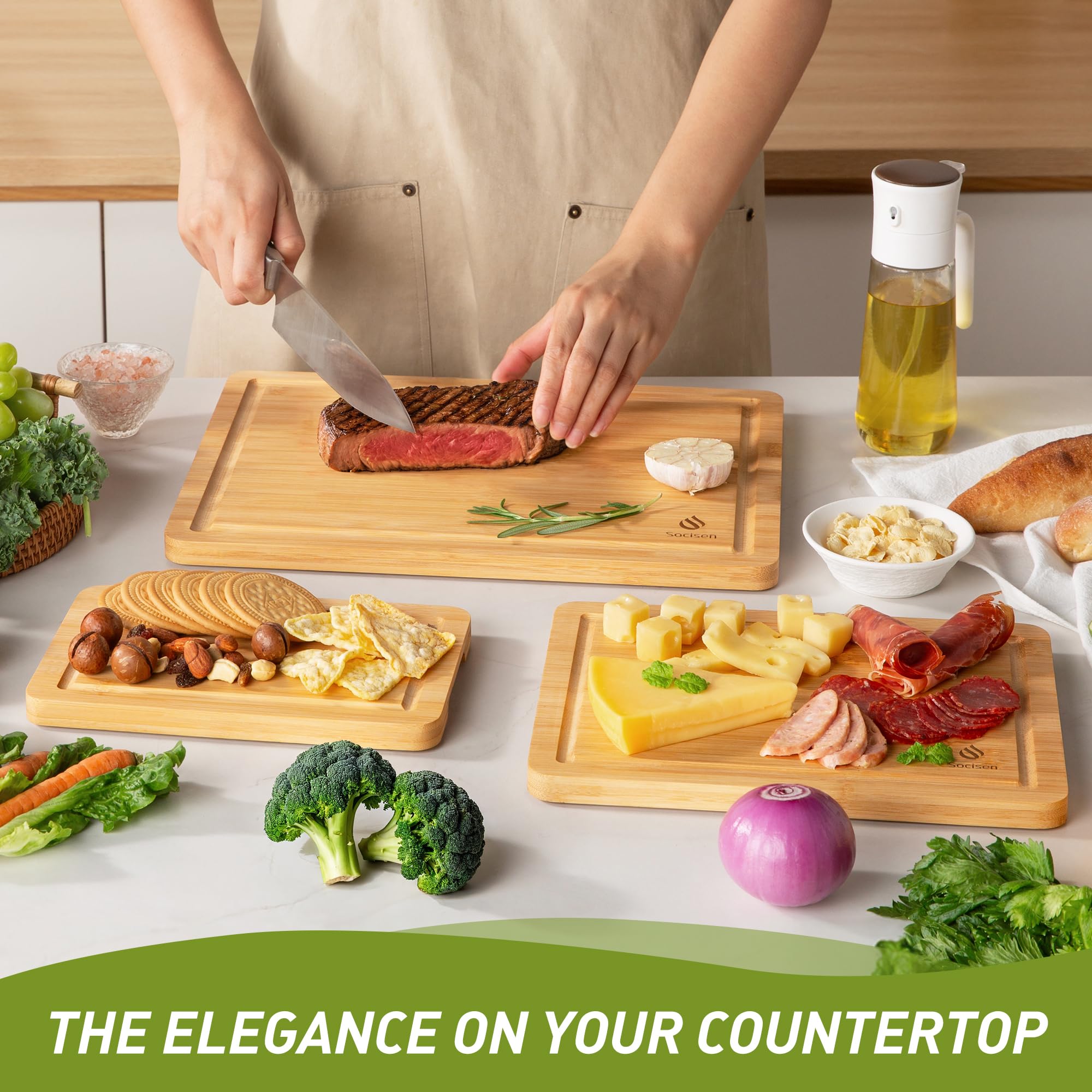 Premium Bamboo Cutting Board Set with Non-Slip Feet - Over Sink Kitchen Essentials for First Apartment & New Home - Perfect Housewarming Gift for Hostess & Home Decor - Ideal for Meal Prep, Entertaining & Daily Cooking