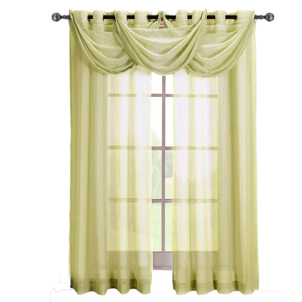 Royal Hotel Bedding Abri Gold Grommet Crushed Sheer Curtain Panel - 1 Panel (50x96 Inches) for Living Room, Bedroom & Hotel Decor - Light Filtering Window Treatment