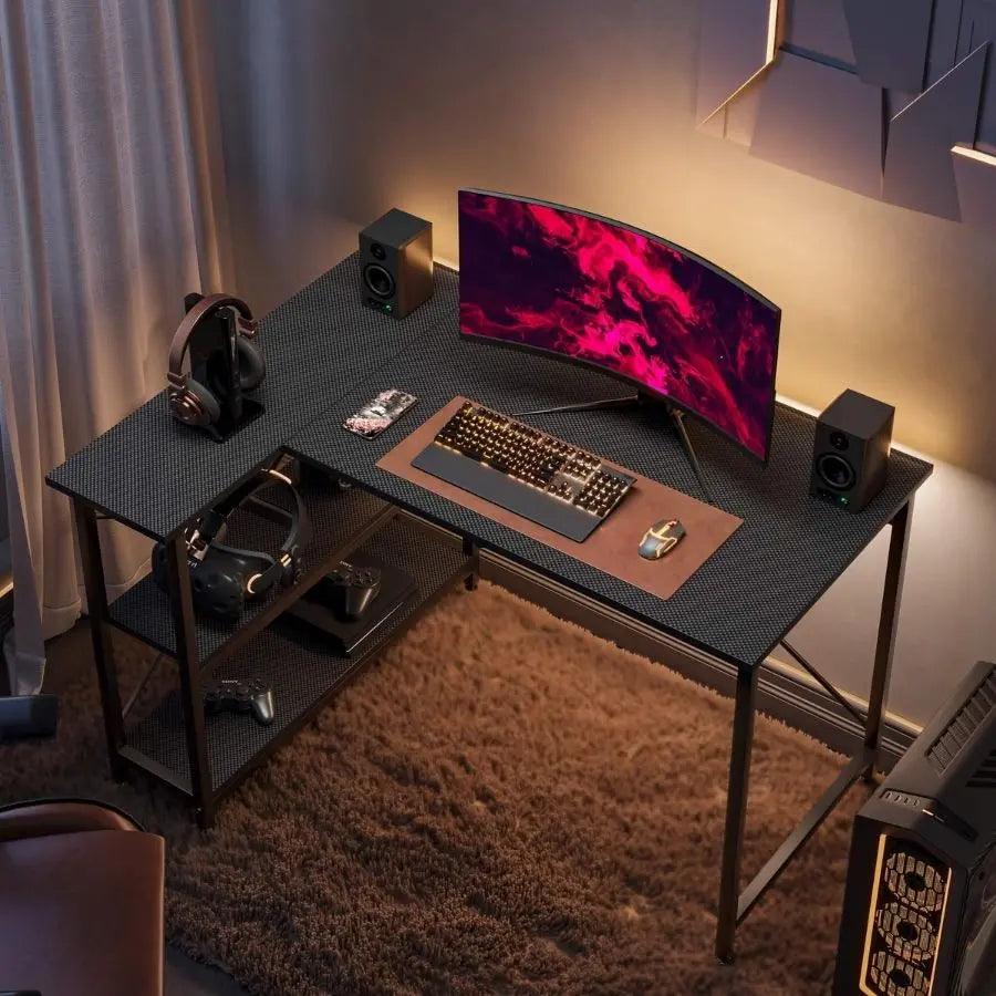 Bestier Small L-Shaped Desk with Reversible Shelves - Compact Home Office Desk for Small Spaces | Perfect for Gaming, Study & Remote Work