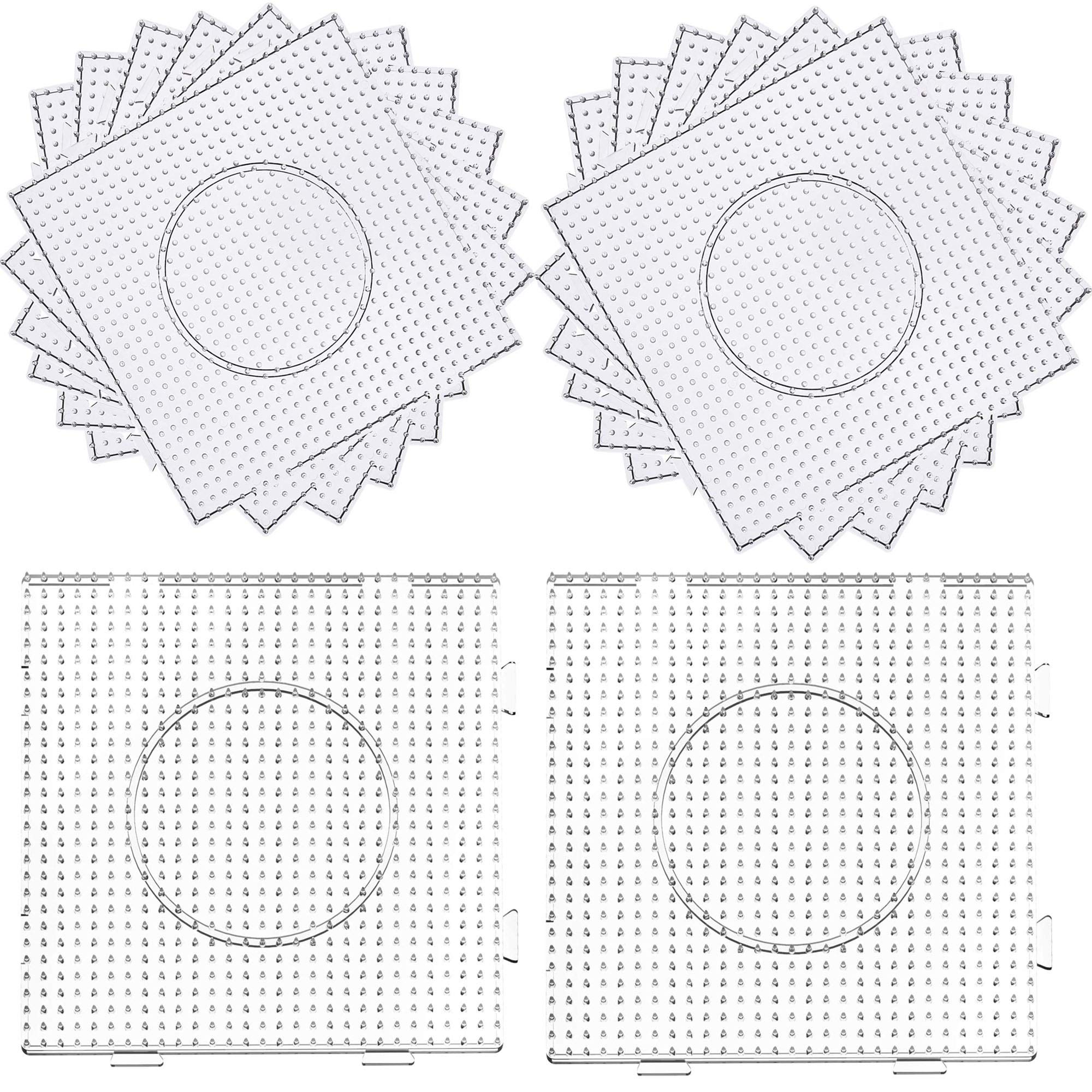 H&W 12PCS 5mm Fuse Beads Boards - Large Clear Pegboard Kits with 4 Ironing Papers - Perfect for DIY Crafts, Kids Art Projects & Perler Bead Creations