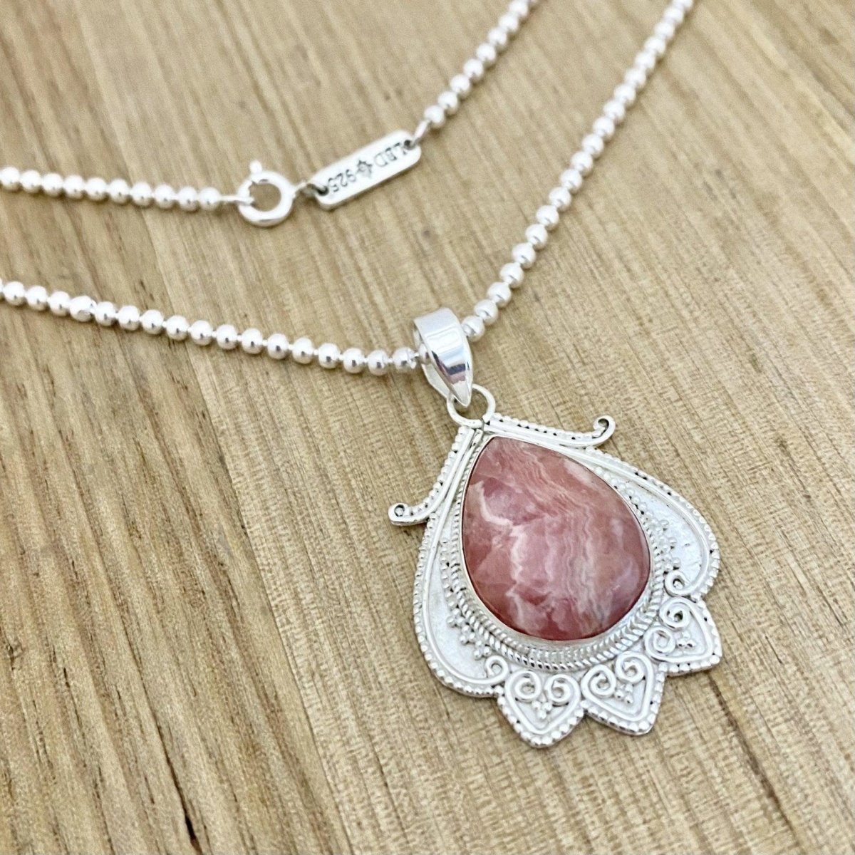 Bohemian Swirl Rhodochrosite Pendant Necklace for Women - Handmade Designer Jewelry Gift for Birthday, Anniversary & Special Occasions