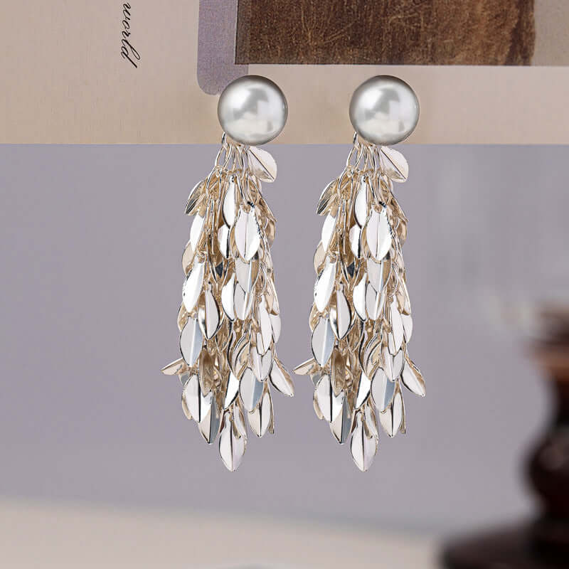 Two Tone Multi Way Pearl Leaf Ear Jacket Earrings for Women - Elegant Dangle & Stud Earrings for Party, Wedding & Everyday Wear | R0609