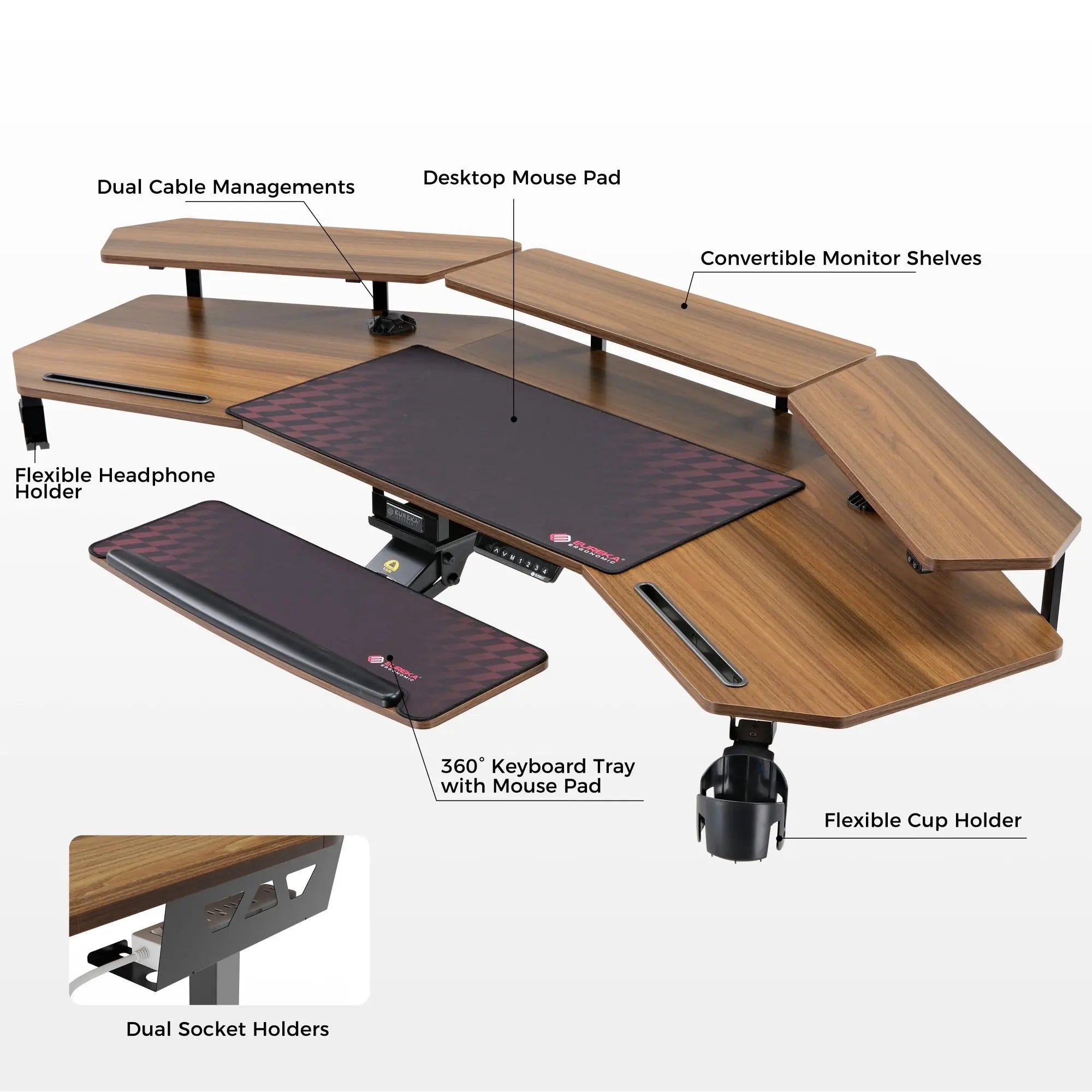Aero Pro Wing Shaped Adjustable Height Standing Desk 72x23 Inches - Ergonomic Home Office Workstation for Remote Work & Gaming Setup