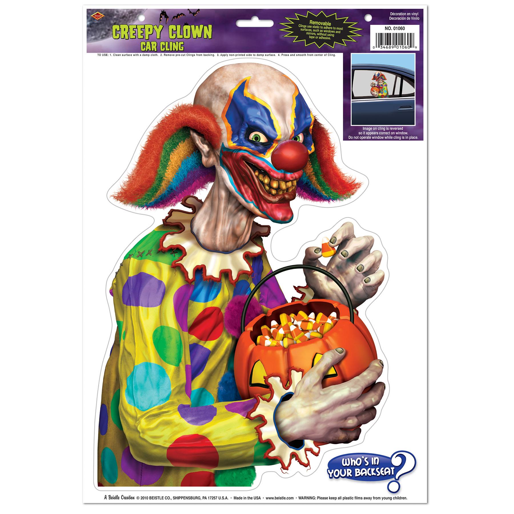 12 Pack Beistle Halloween Creepy Clown Car Window Clings - Spooky Decals for Halloween Party Decor, Haunted House, Classroom & Office Windows